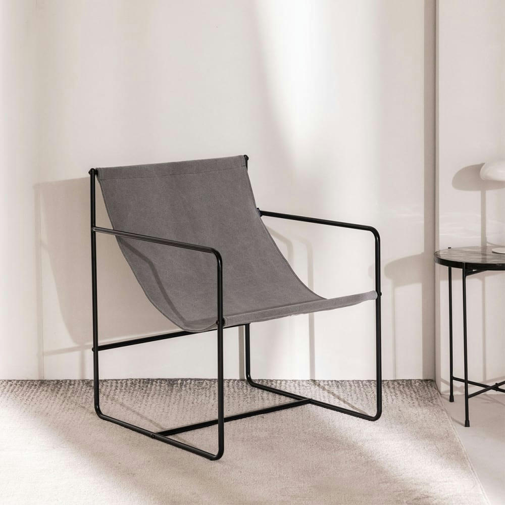 CHAI - Fauteuil design en toile et métal noir gris