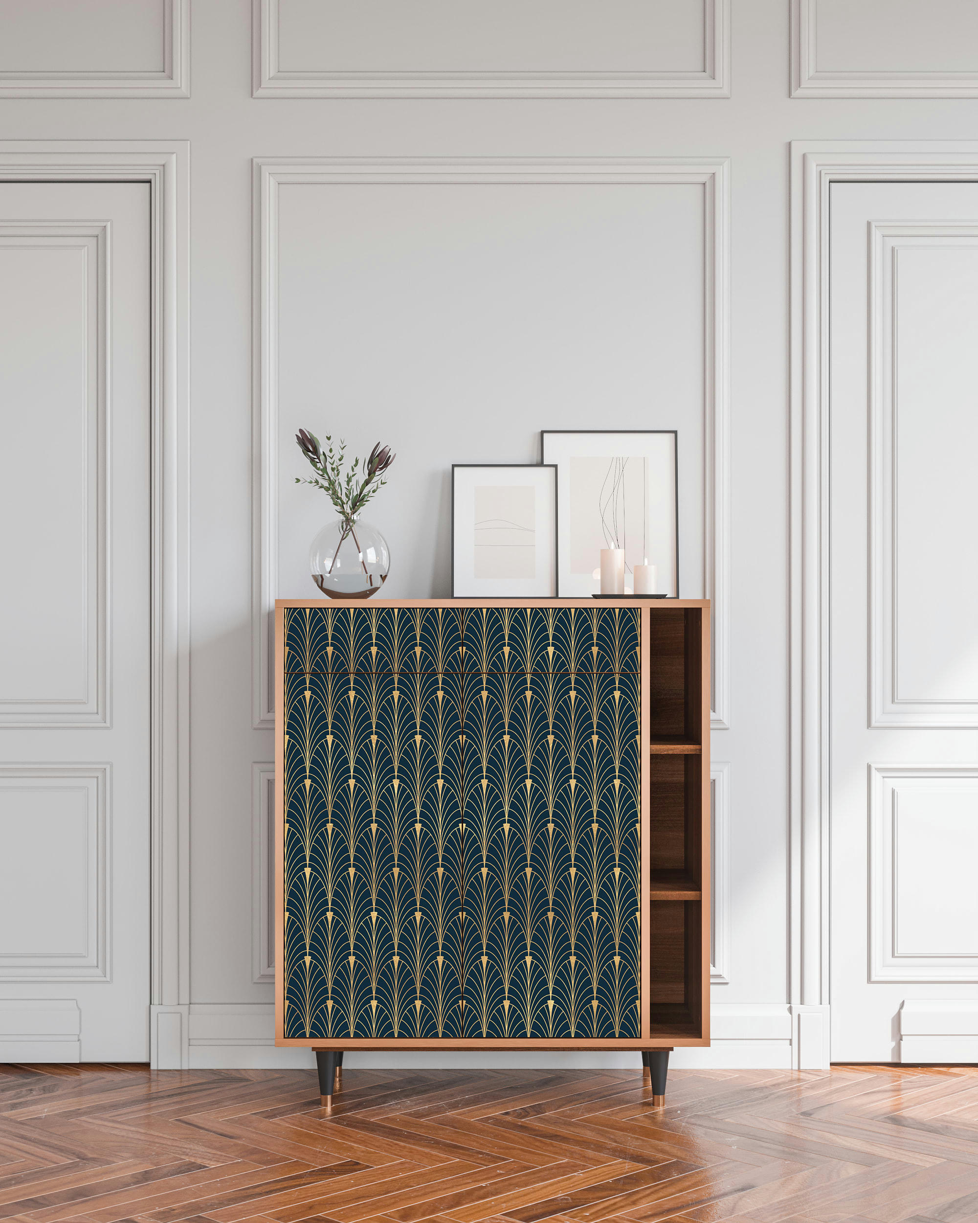 FLOWER OF THE NILE - Buffet  bleu et jaune 2 tiroirs et 2 portes L 94 cm