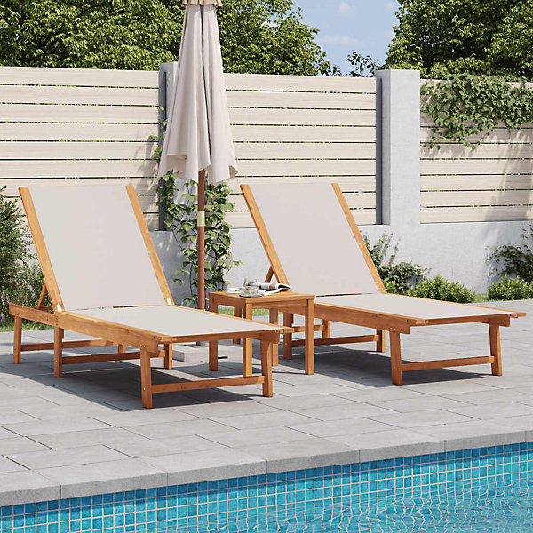 Chaises longues lot de 2 table gris bois d'acacia et textilène vidaXL