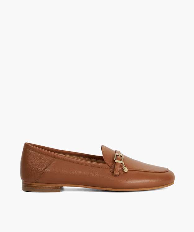 Greya Tan - Leather Charm Detail Loafers