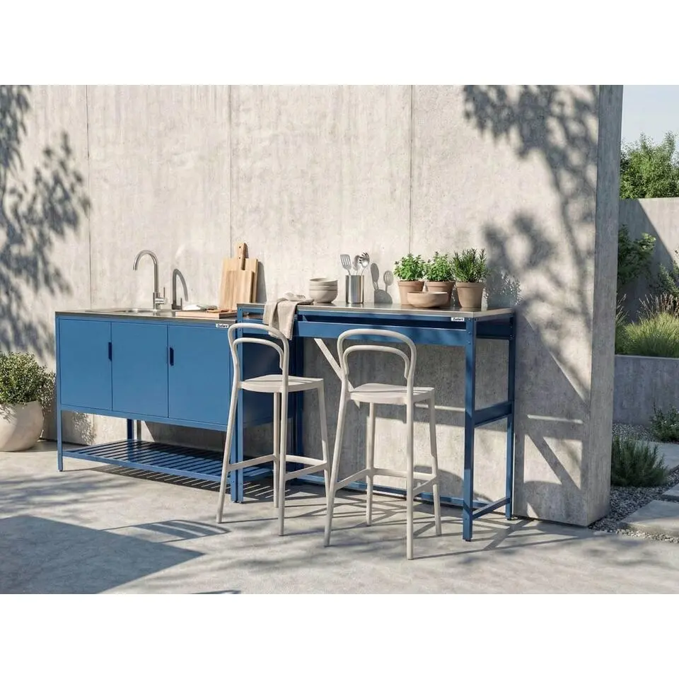 MAENZA - Tuin keunkenset 2-delig met spoelbak - Blauw - Staal