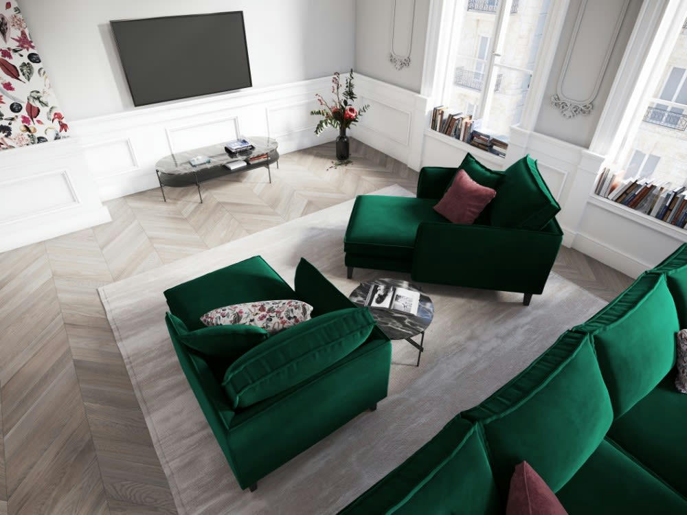 PROVENCE - Méridienne 1 place en velours vert bouteille