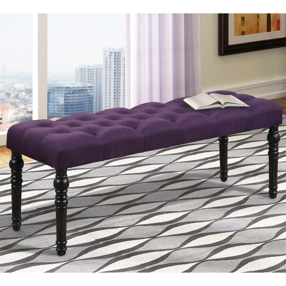 Fabric Tufted Turned Leg Dining Bench