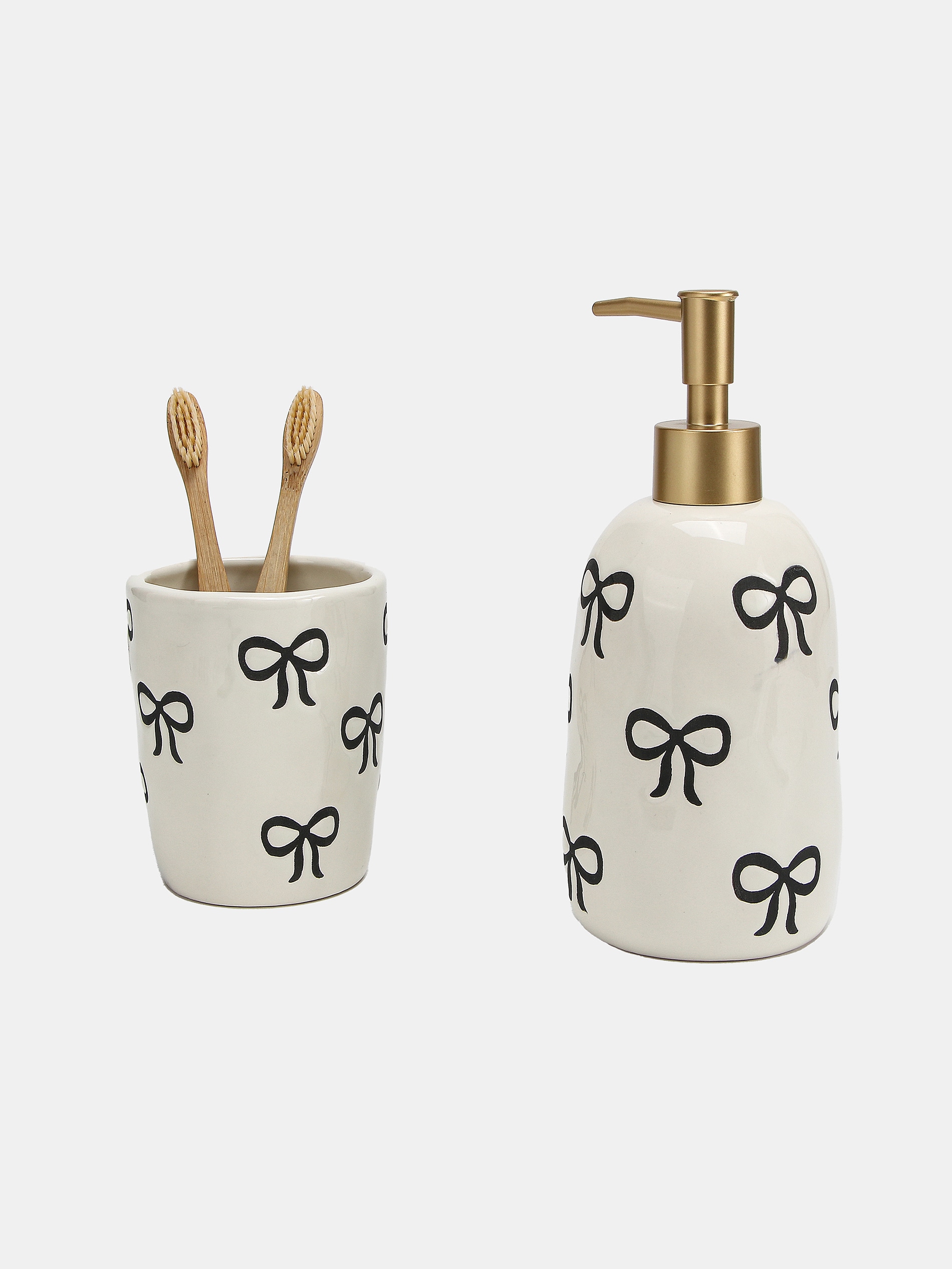 Ceramiczny zestaw łazienkowy z motywem kokardek 2 pack