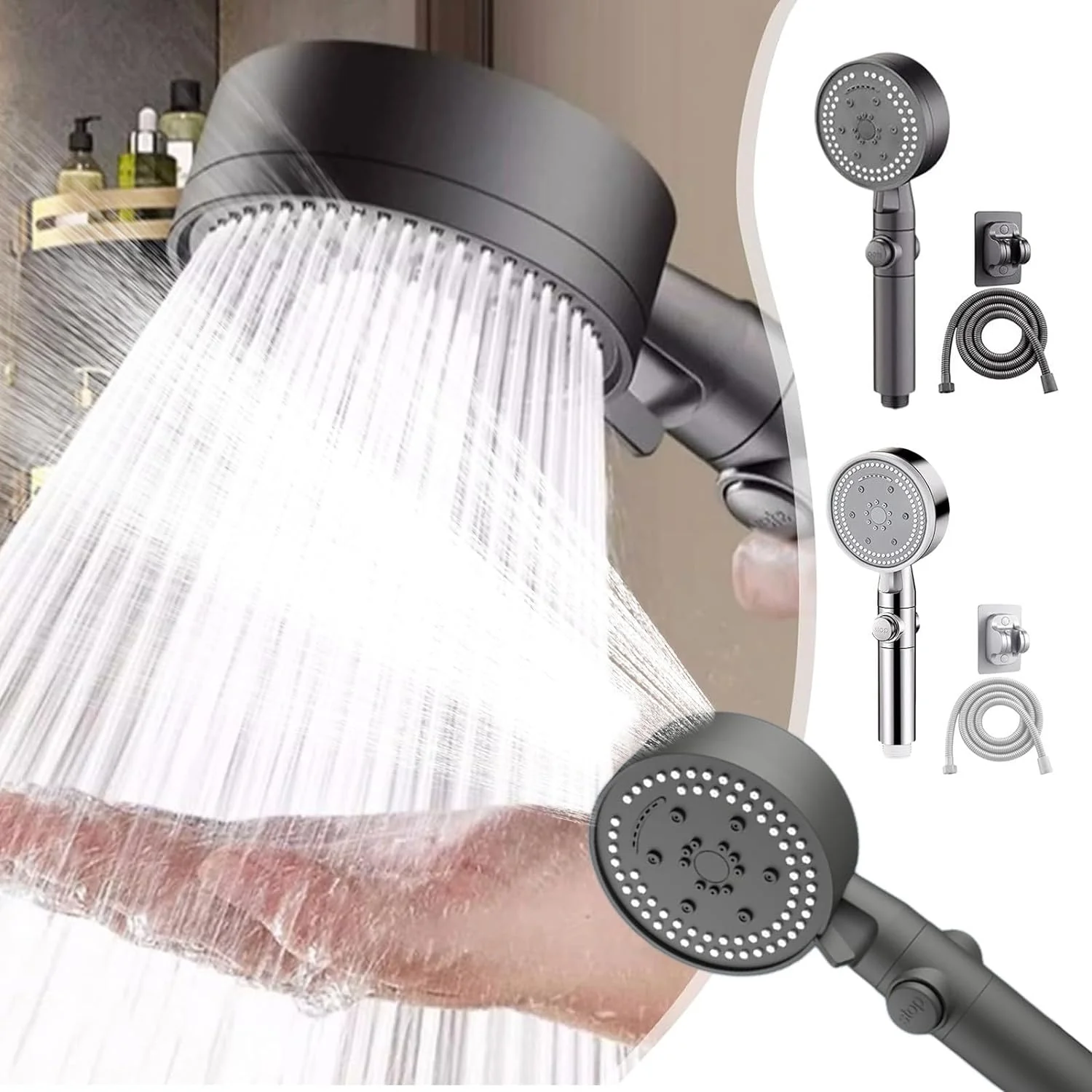 Shower Head With Handheld - High Pressure 8 Spray Modes, Body Coverage Powerful Rain Showerhead, 78in Long Hose, New Adjustable Holders For Bathroom Upgrade (Gray)(Gray)