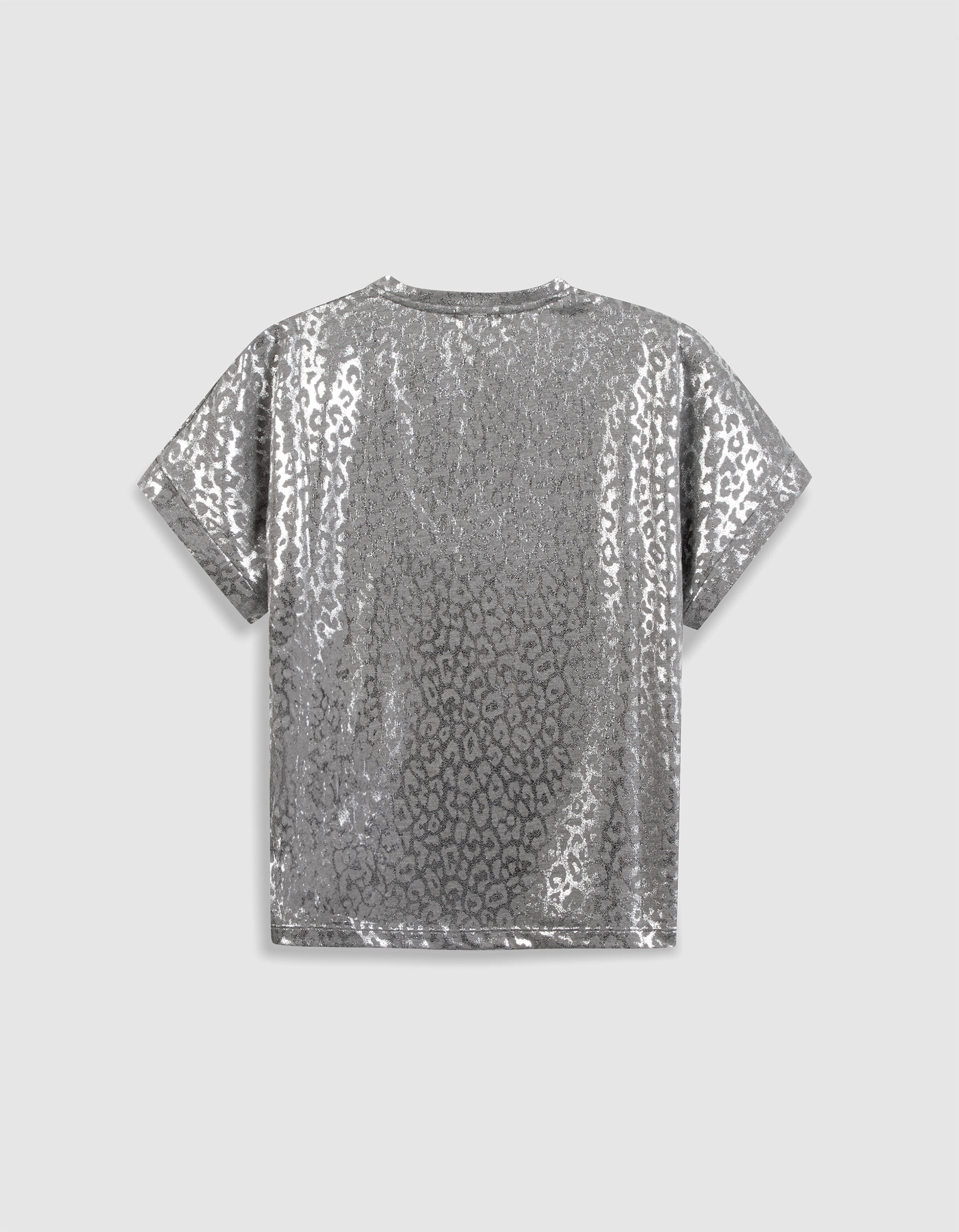 Tee-shirt gris motif léopard argent métallisé Femme