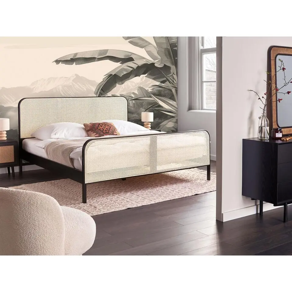 GONFARON - Tweepersoonsbed - Zwart - 180 x 200 cm - Dennenhout