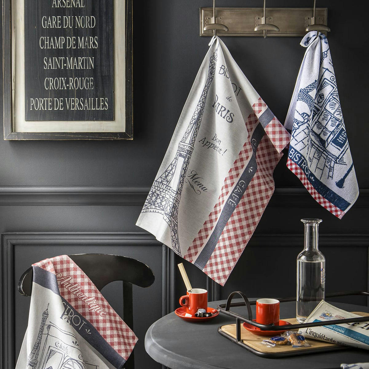 AUTHENTIQUE BISTROT - Torchon imprimé en coton Rouge 50x75