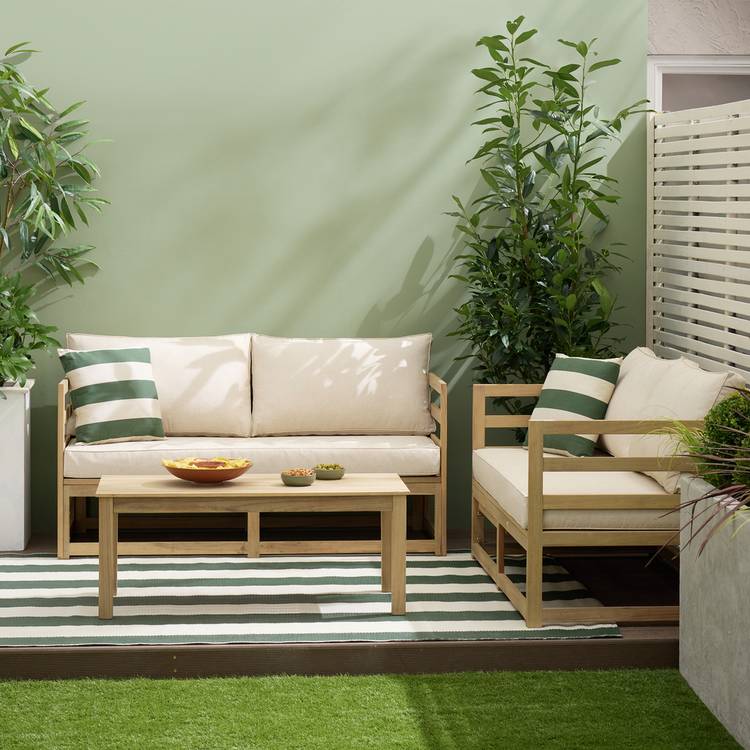 Habitat Evissa 5 Seater Wooden Garden Corner Sofa Set