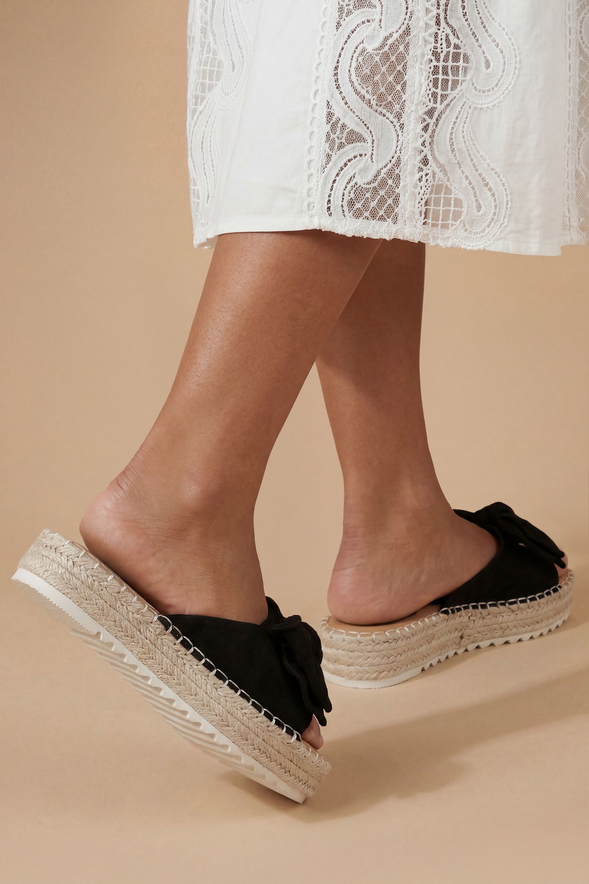 Oasis Beccy Faux Suede Bow Detail Slider Flat Sandals
