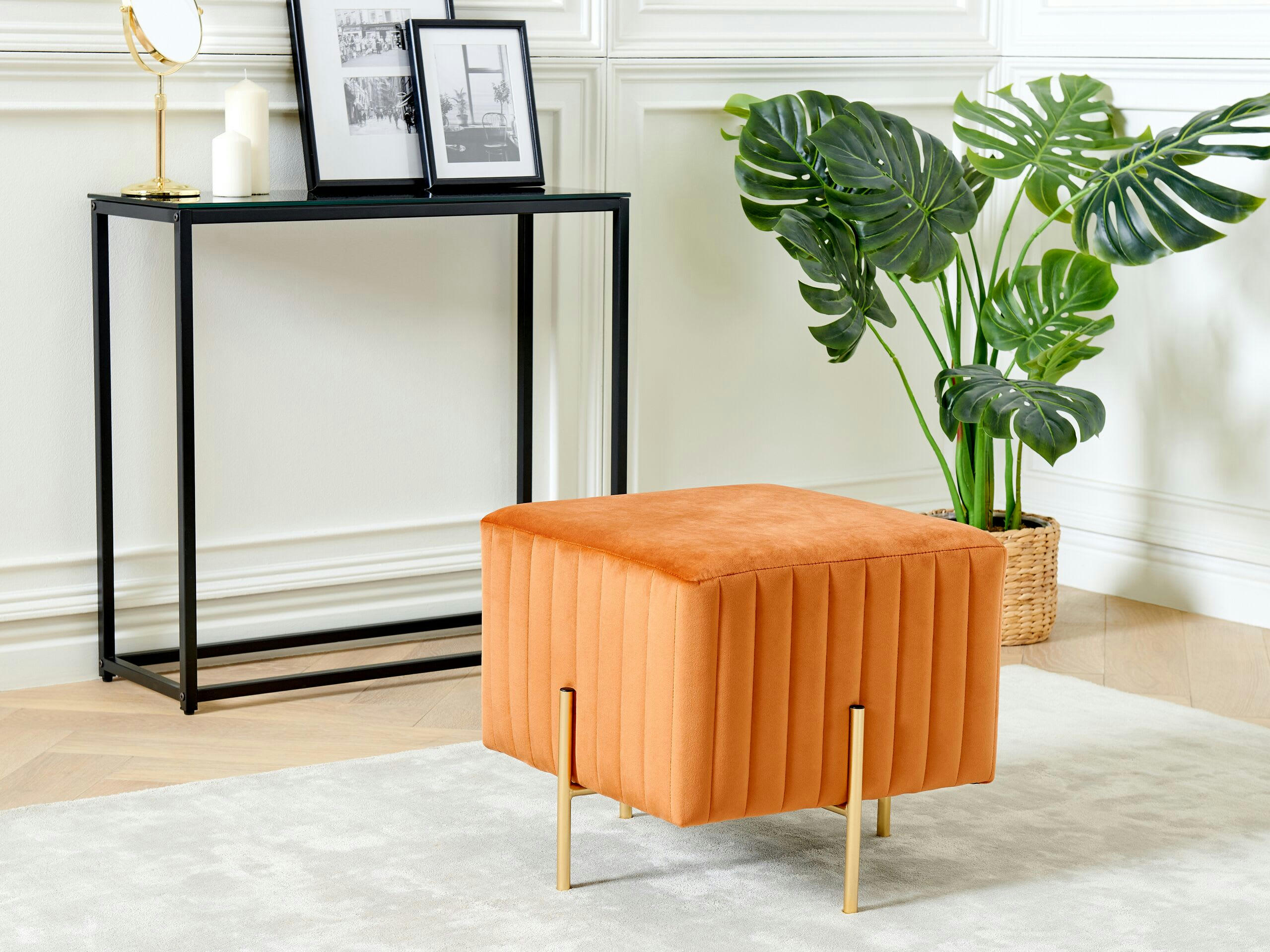 DAYTON - Pouf en velours orange 45 x 45 cm