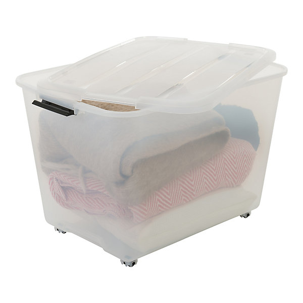 Iris Ohyama, Boîtes de rangement plastique sur roulette, 60L, Lot de 4, Transparent, TBR-60