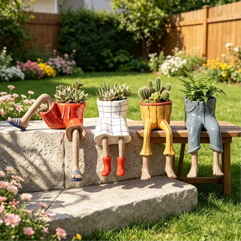 Funny Legs Hanging Planter, Quirky Clothes Figurine Succulent Pot, Resin Table Edge Hanging Plant Pot, Unique Garden Decor Gift