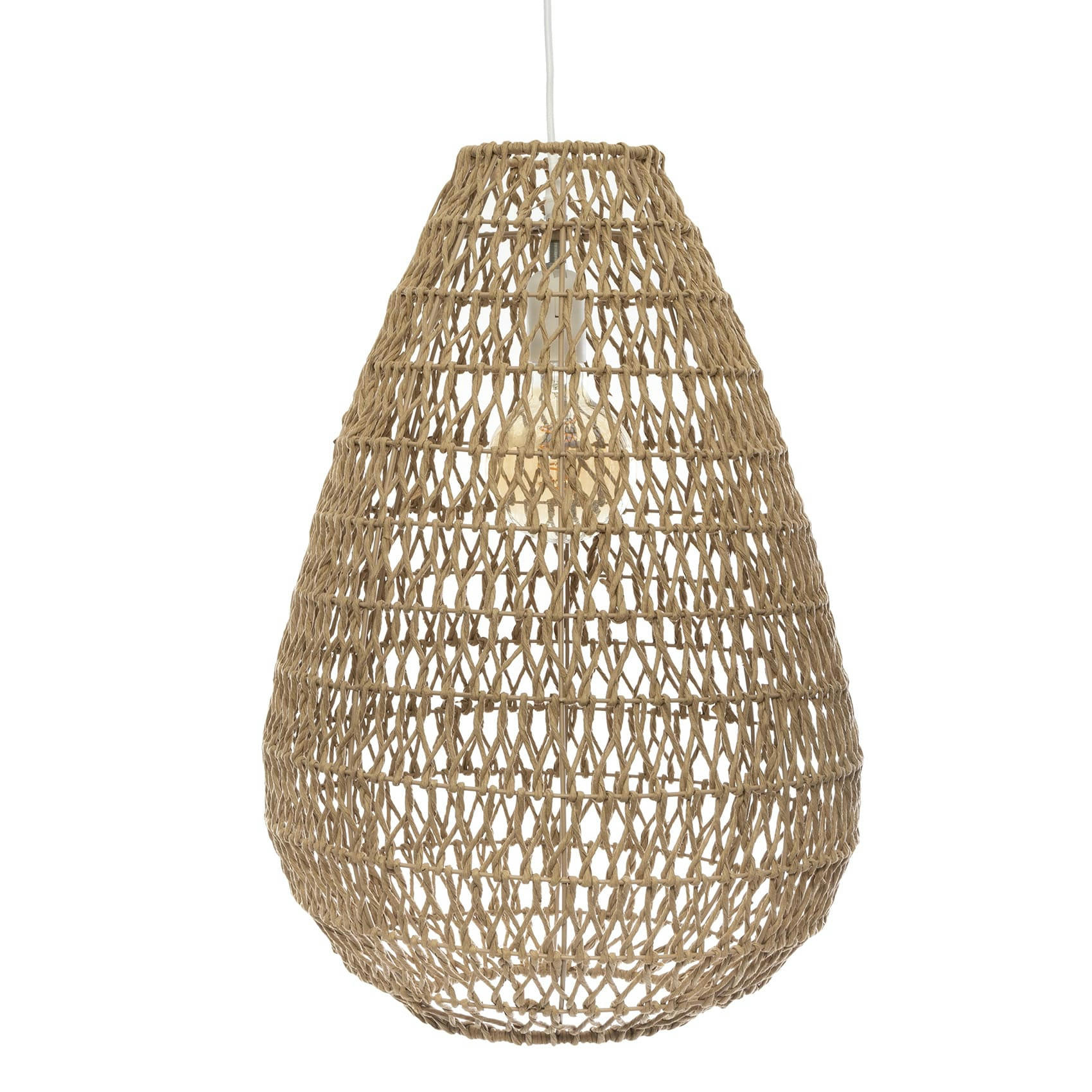- Suspension en bois et papier tressé beige Diamètre 35.5 cm