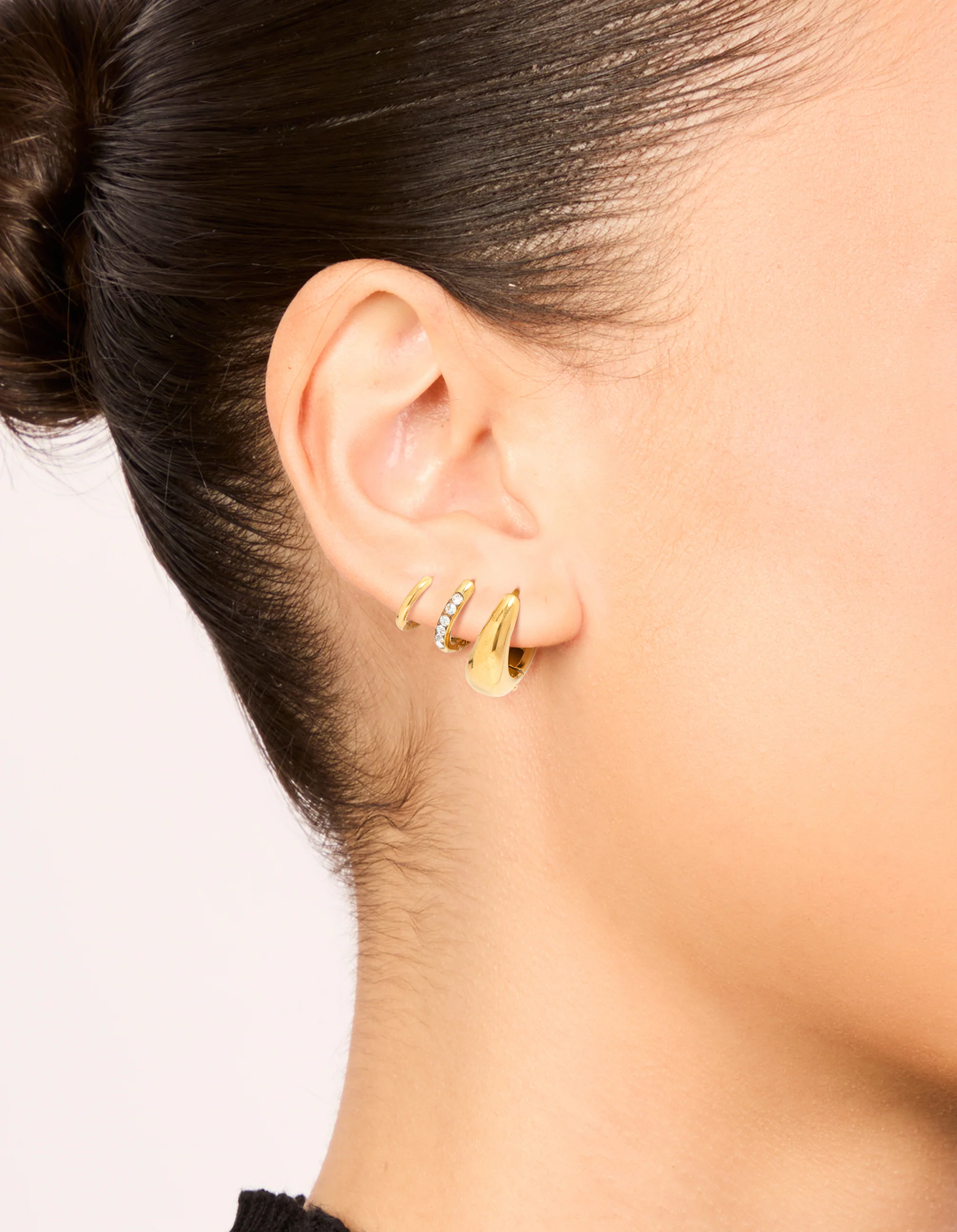 Waterproof Gold Plated Stainless Steel Cubic Zirconia Mix Huggie Earrings 3-Pack