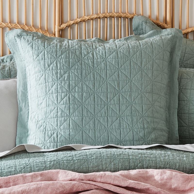 Vintage Washed Linen Eucalyptus Quilted Quilt Cover Separates