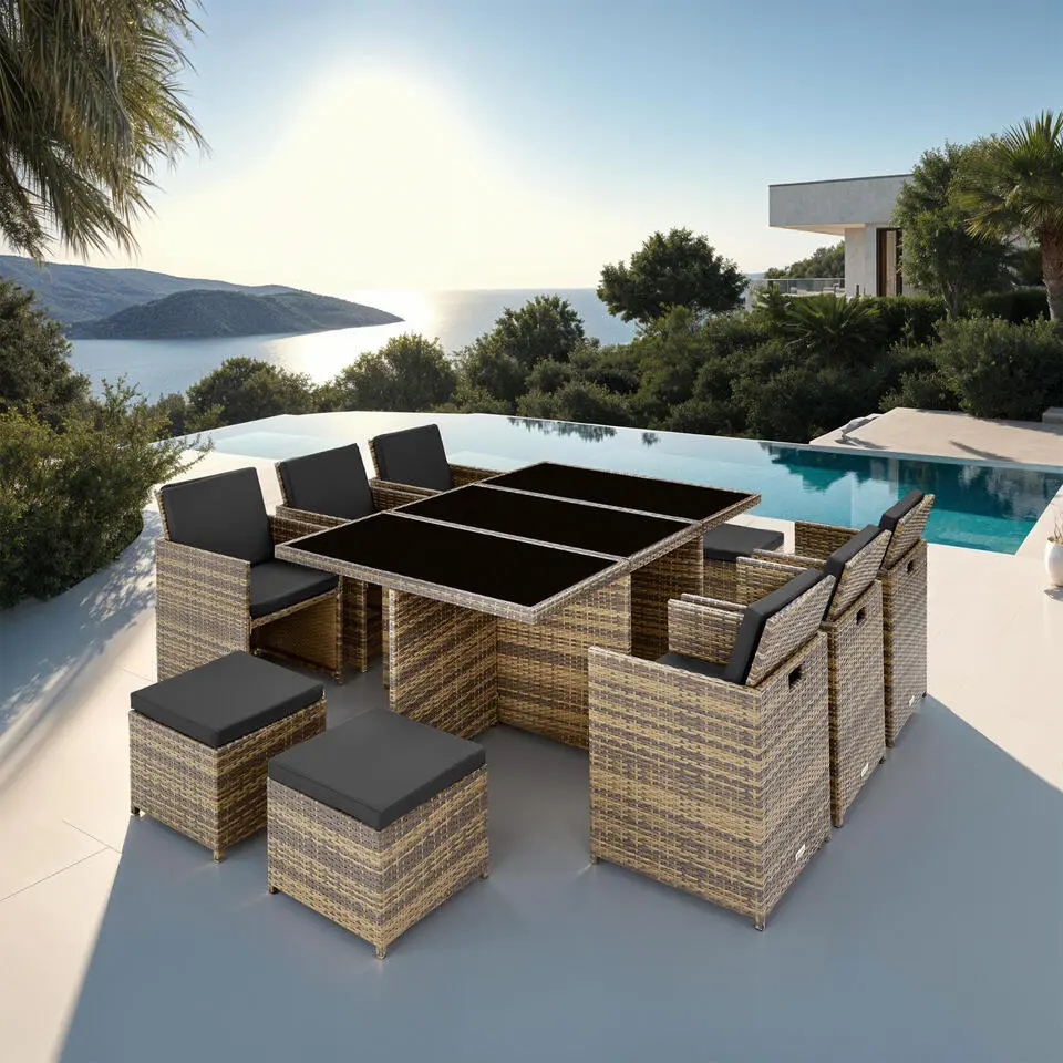 tectake - tuinset New York- incl. 2 overtreksets - natuurkleur