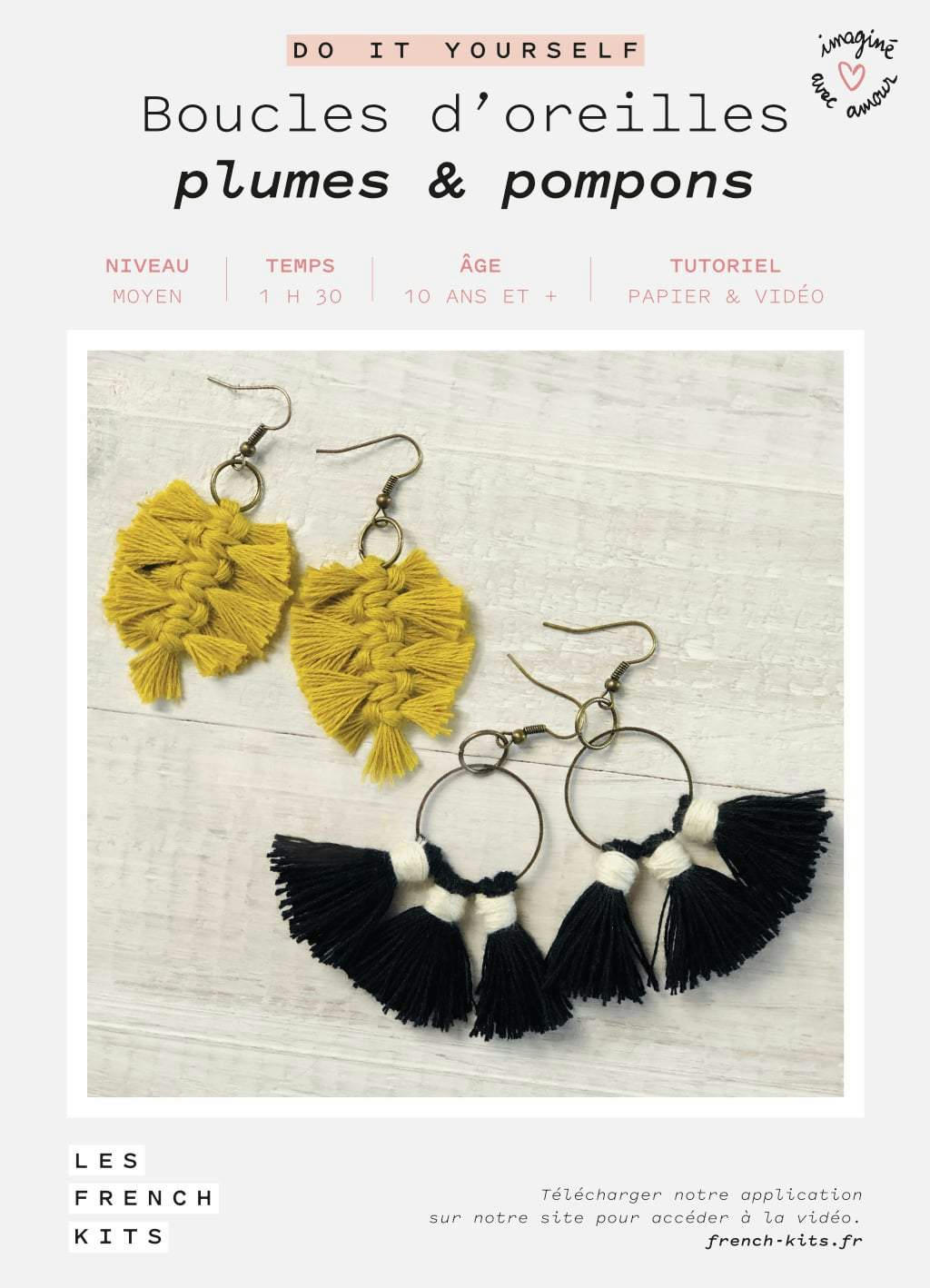 - Kit macramé boucles d'oreilles - plumes & pompons