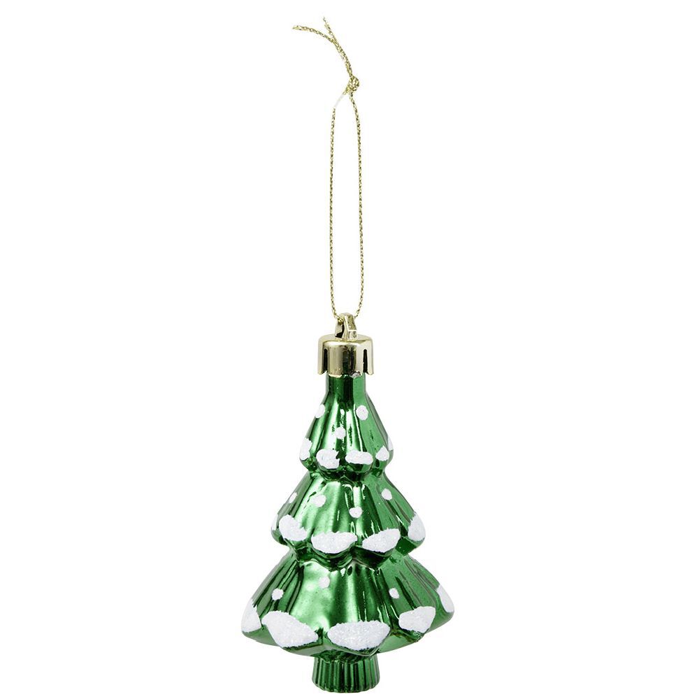 Sapin déco à suspendre vert brillant et blanc neige Ø5xH8cm