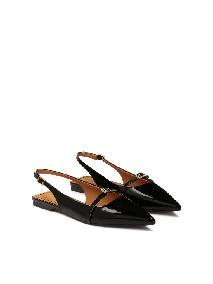 Patent leather flat slingback pumps