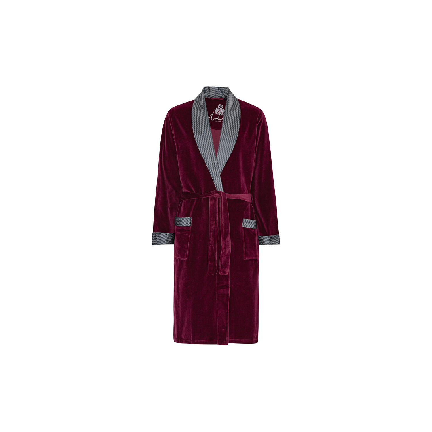 Davos Dressing gown, bordeaux with sliver collar