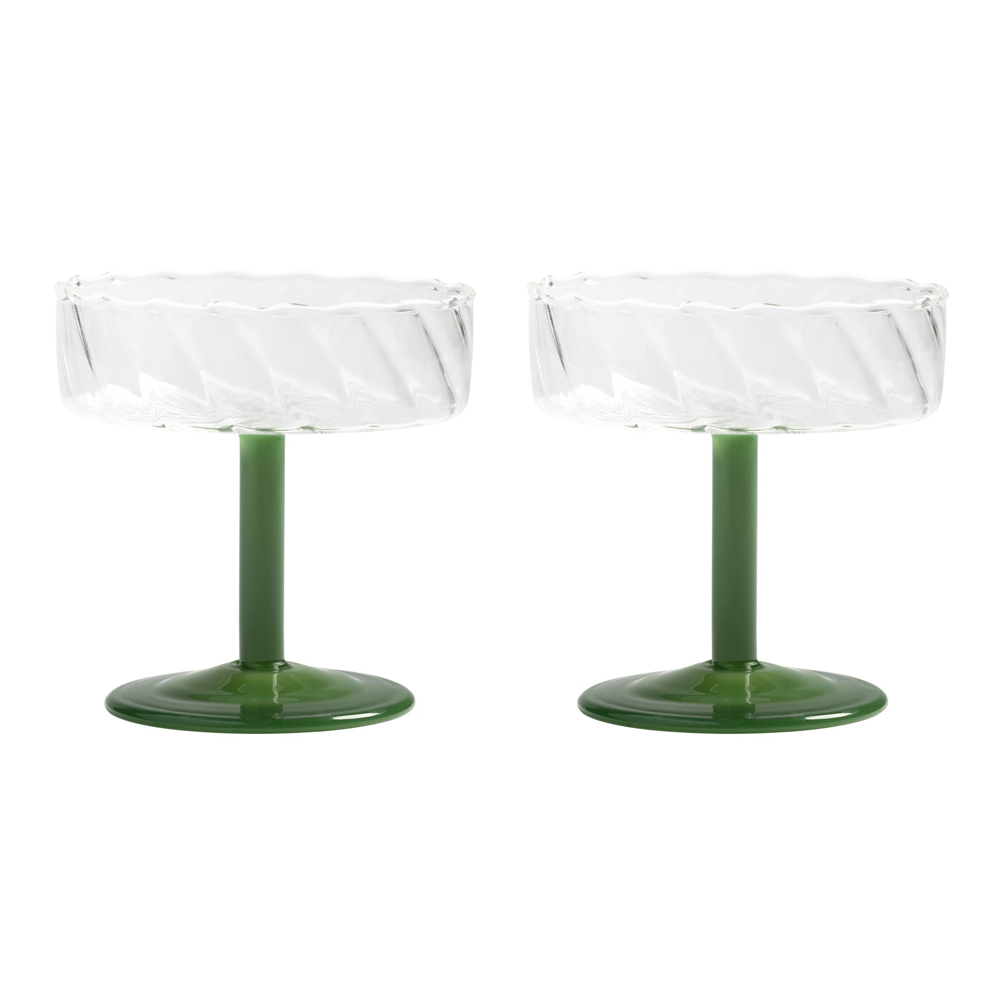 &k amsterdam Coupe Twirl Champagneglazen - Donkergroen - Set van 2