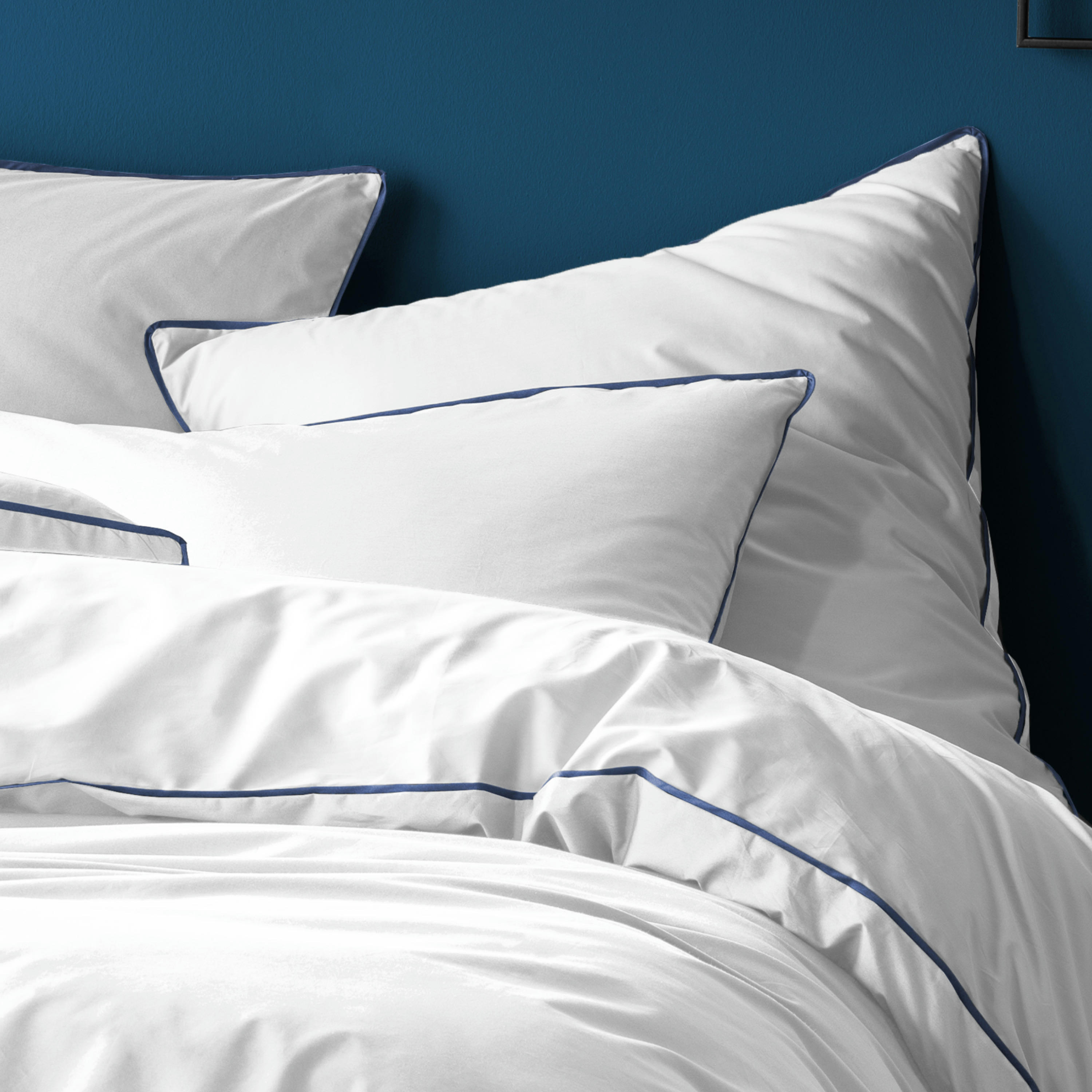 SIMPLICITÉ - Taie d'oreiller en percale de coton  50x70cm Blanc Et Bleu