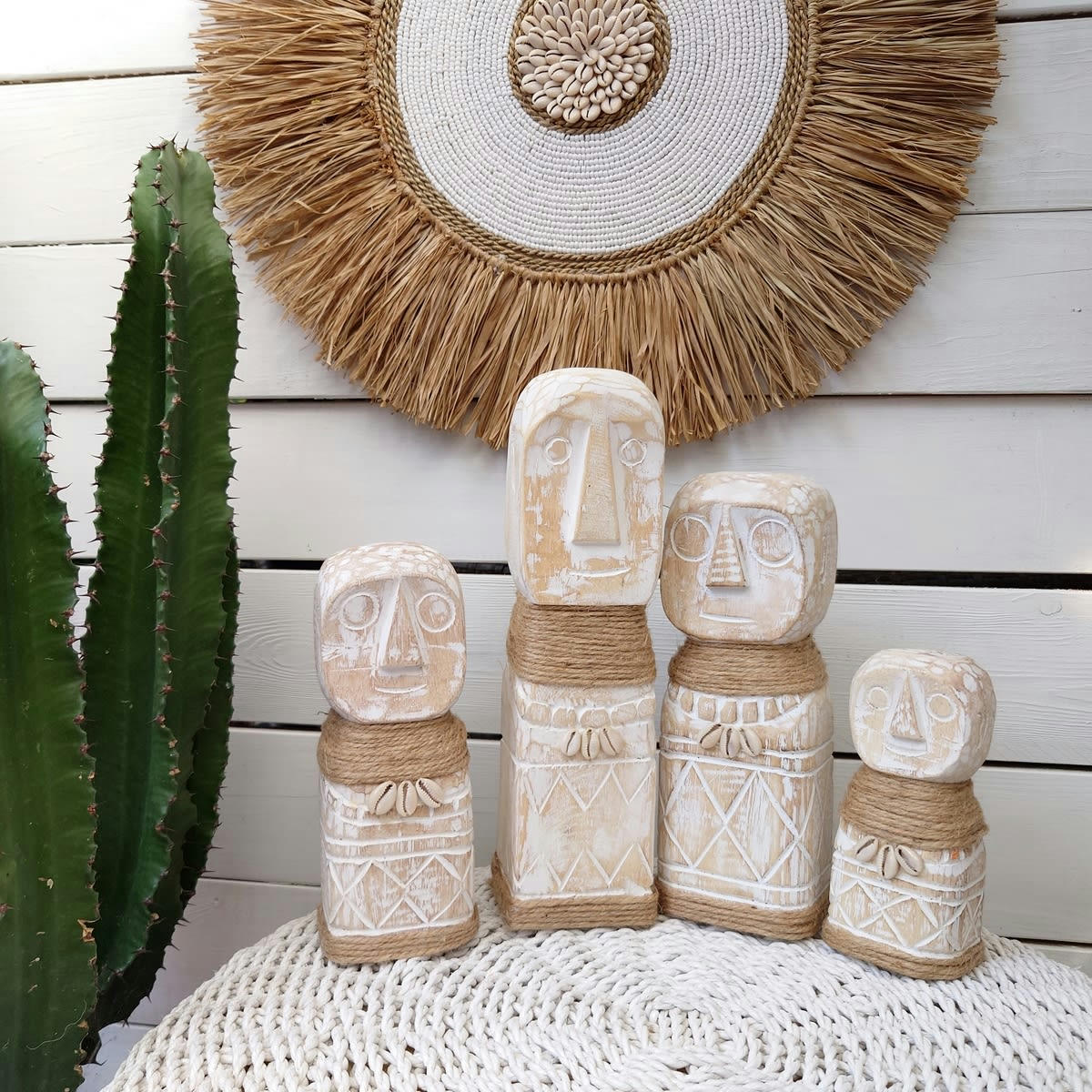 BALIRA - Statue décorative en bois sculpté, beige/blanc H15 cm