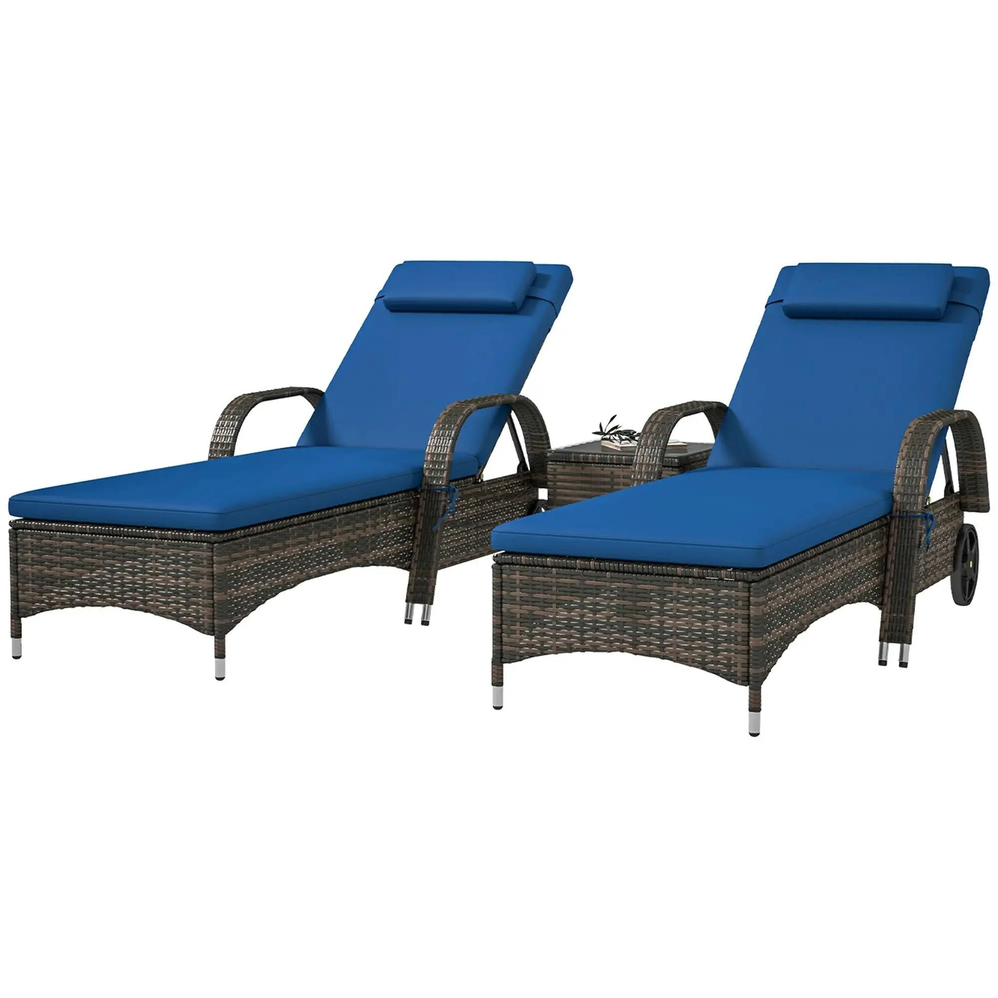 2PCS Patio Chaise Lounge,Adjustable PE Rattan,Cushioned,Weatherproof
