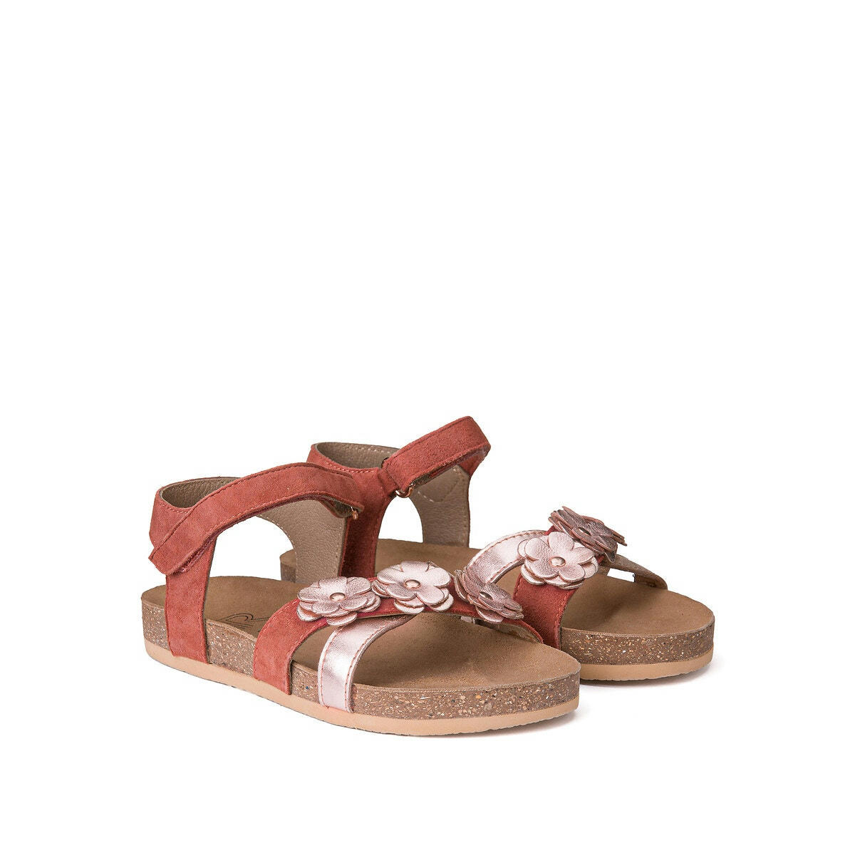 Sandales cuir à scratch, détails fleurs