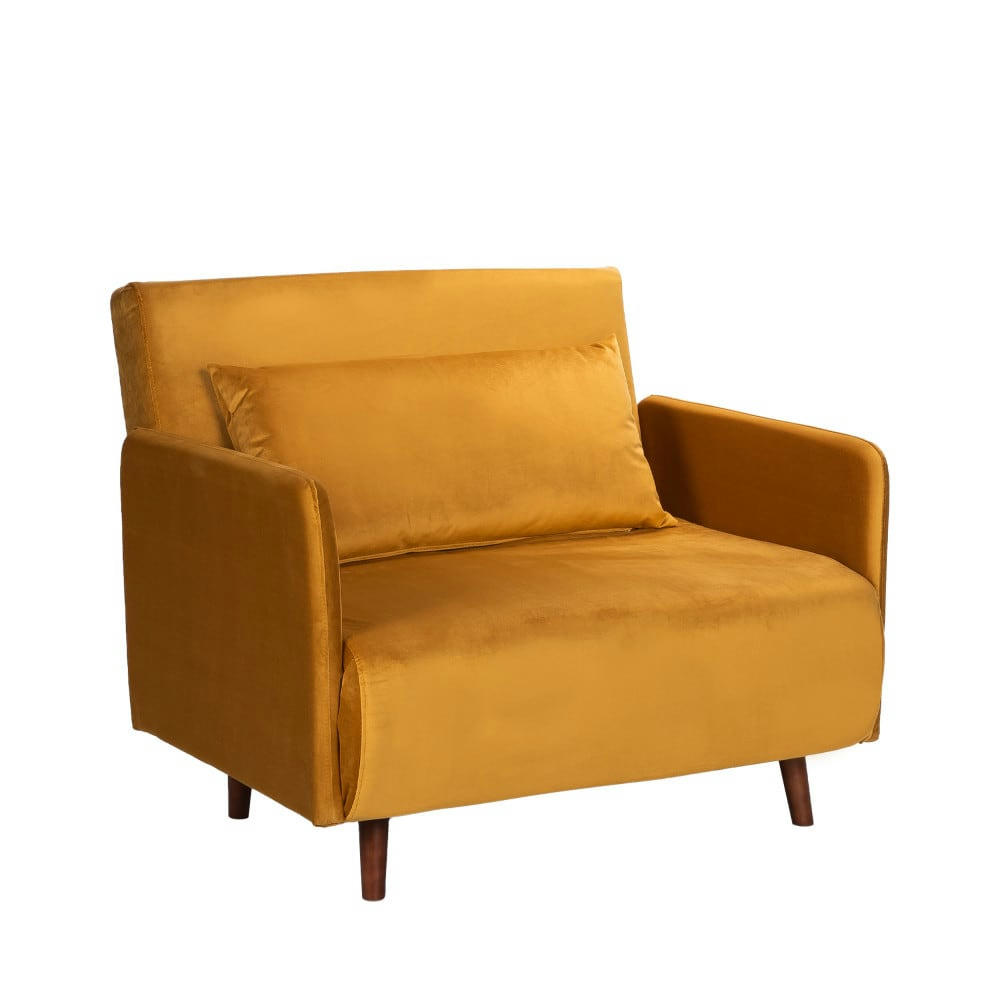 BELUSHI - Fauteuil convertible en velours jaune moutarde