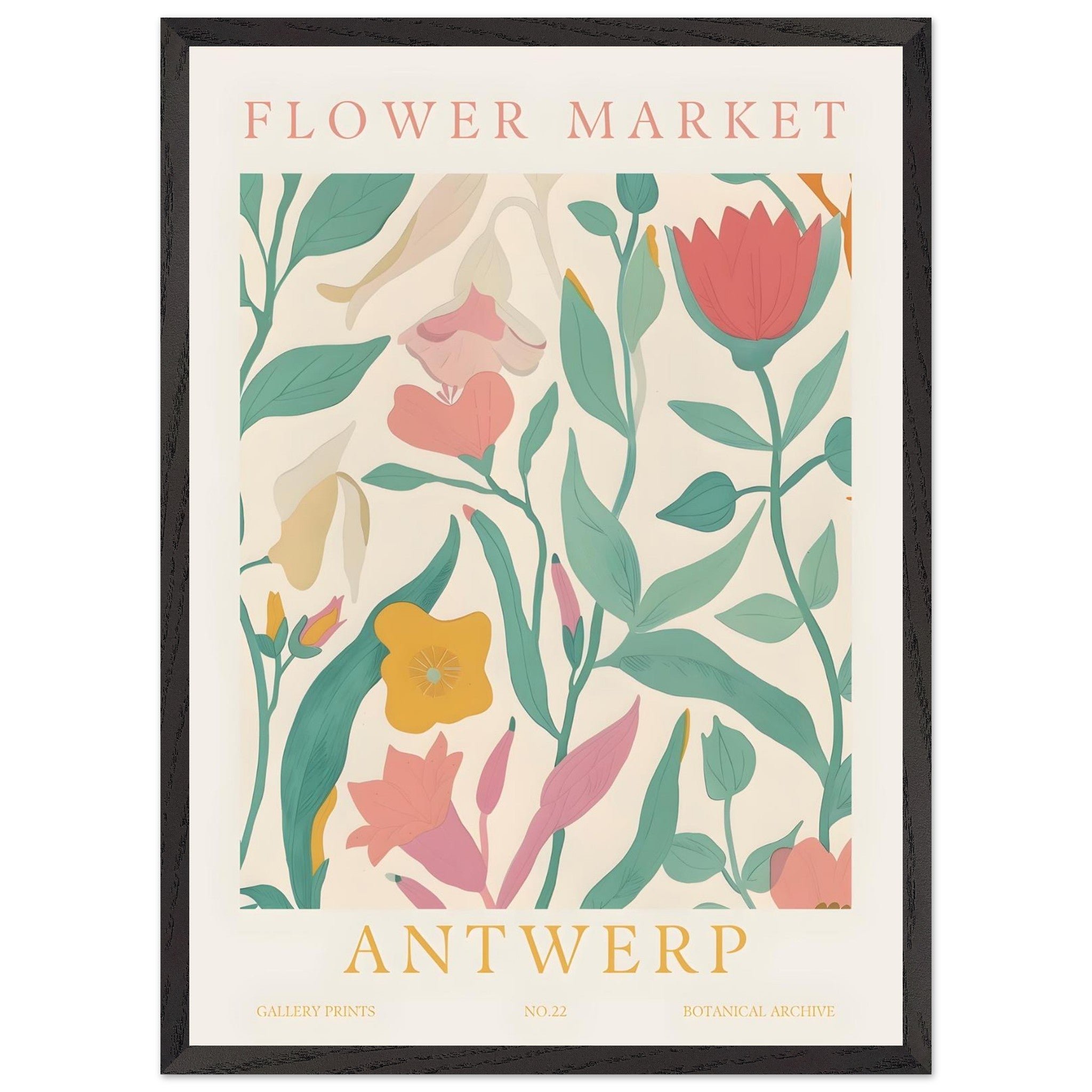 Artfulprints Poster met Lijst Flower market - Antwerp  - 50x70 cm - Meerkleurig