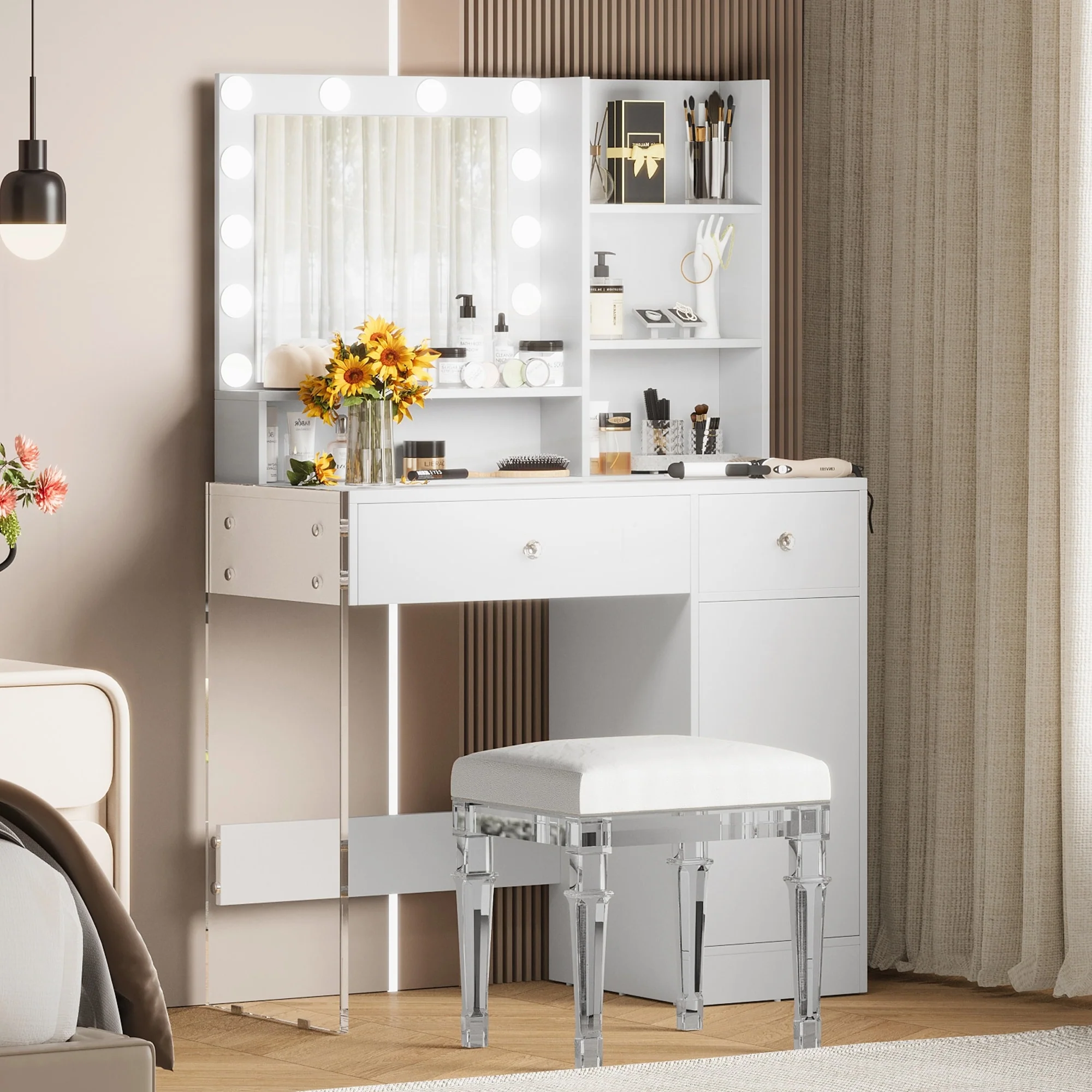 Vanity Desk with Mirror and 3 Lighting Modes