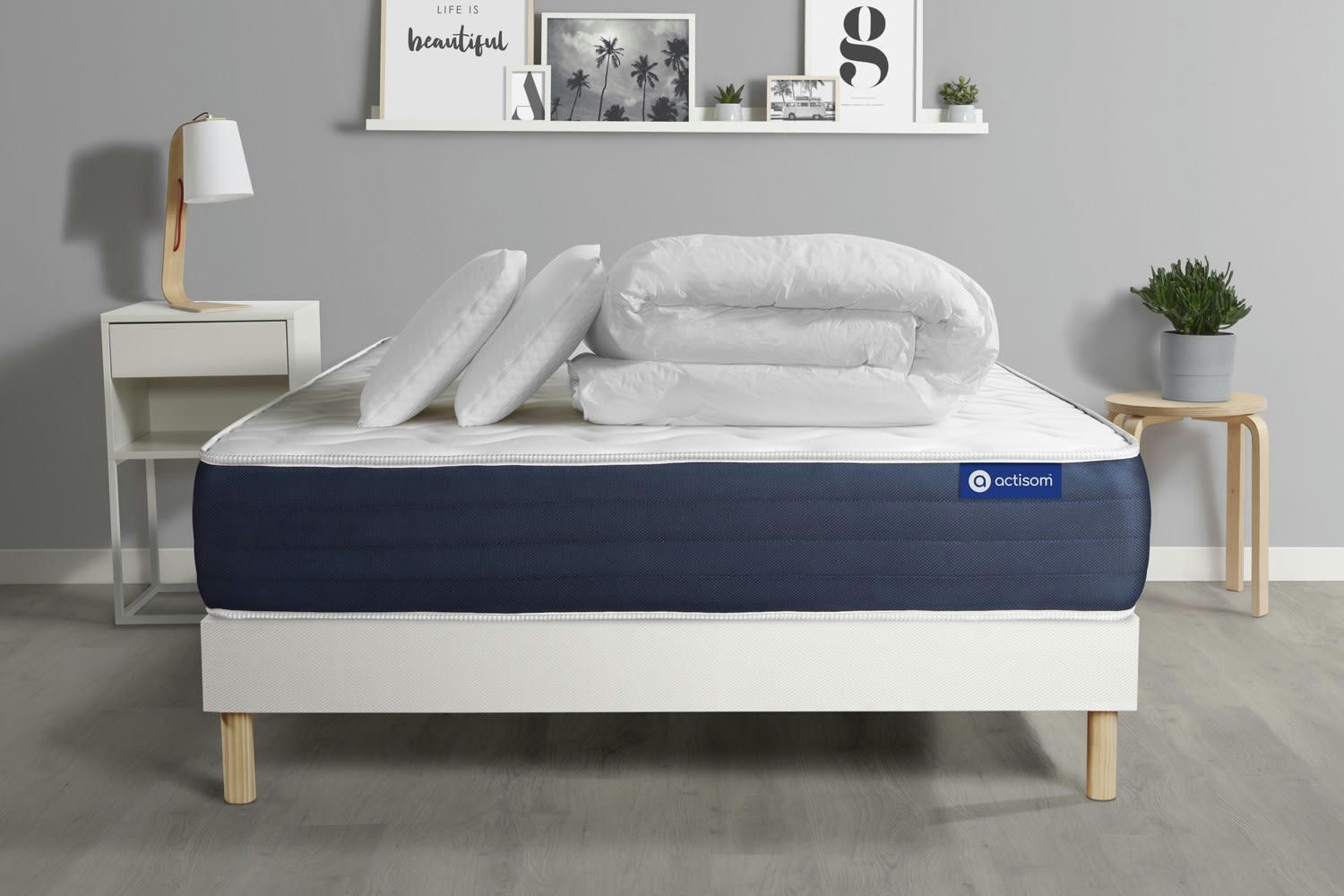 ACTIMEMO SLEEP - Pack prêt à dormir 200x200 cm sommier kit blanc
