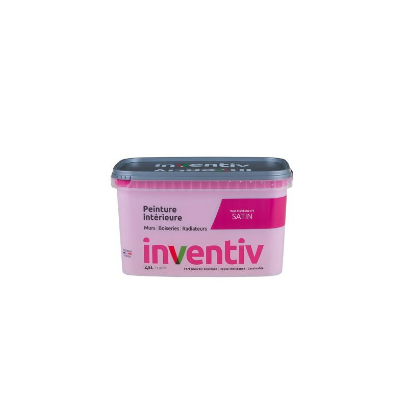 Peinture pour mur boiserie radiateur Rose Framboise n°3 satiné 2,5 L INVENTIV