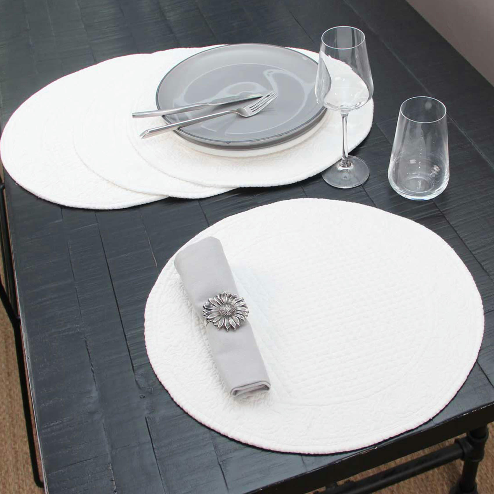 MIRABELLE - Set de table rond et matelassé coton ecru Diamètre 40 cm