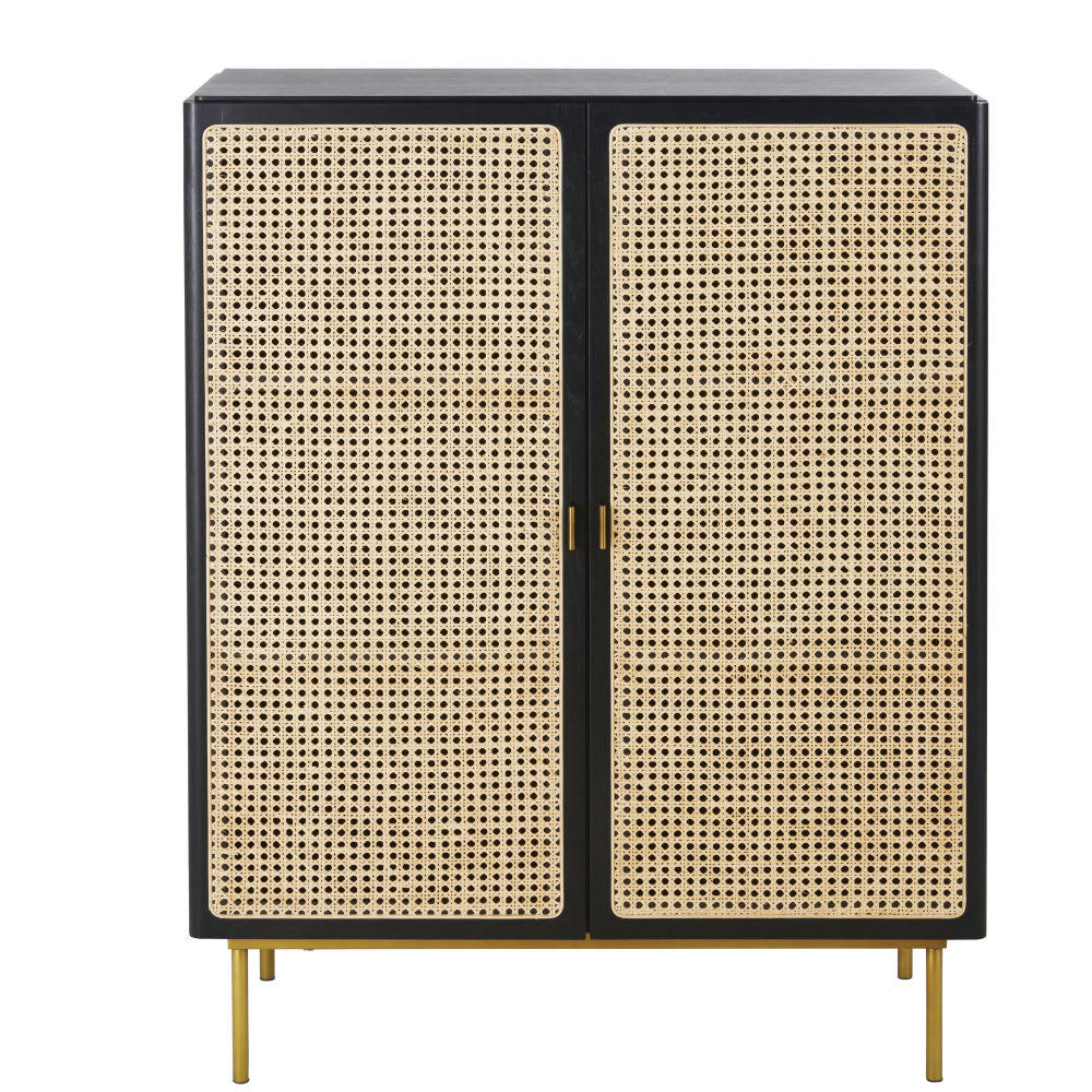 Loreto - Cabinet de rangement 2 portes noir cannage en rotin