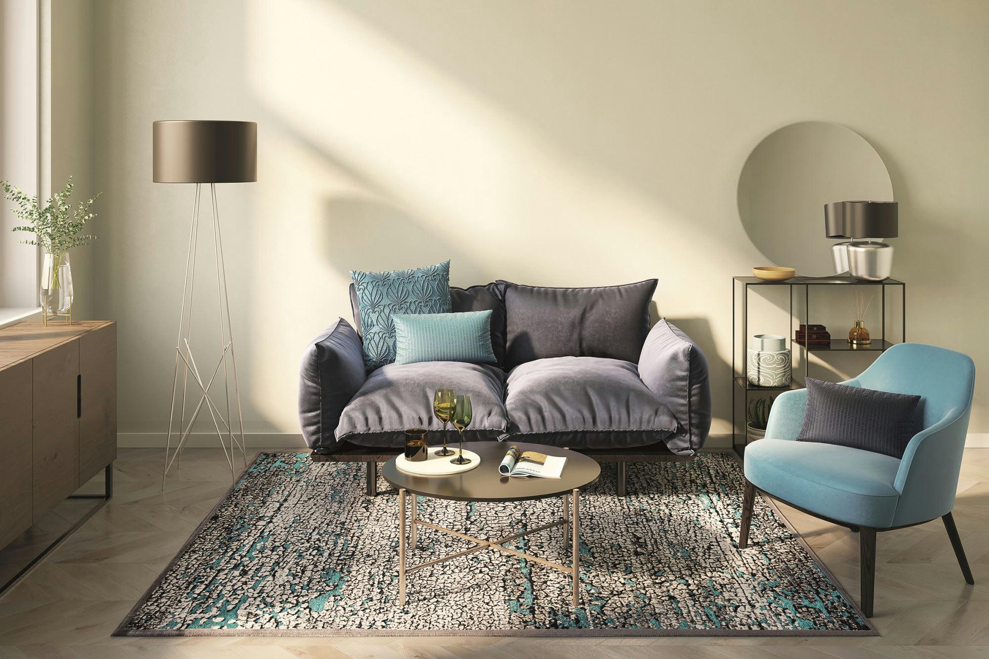 ORELIA - Tapis tissé plat très doux - turquoise multi 075x150 cm