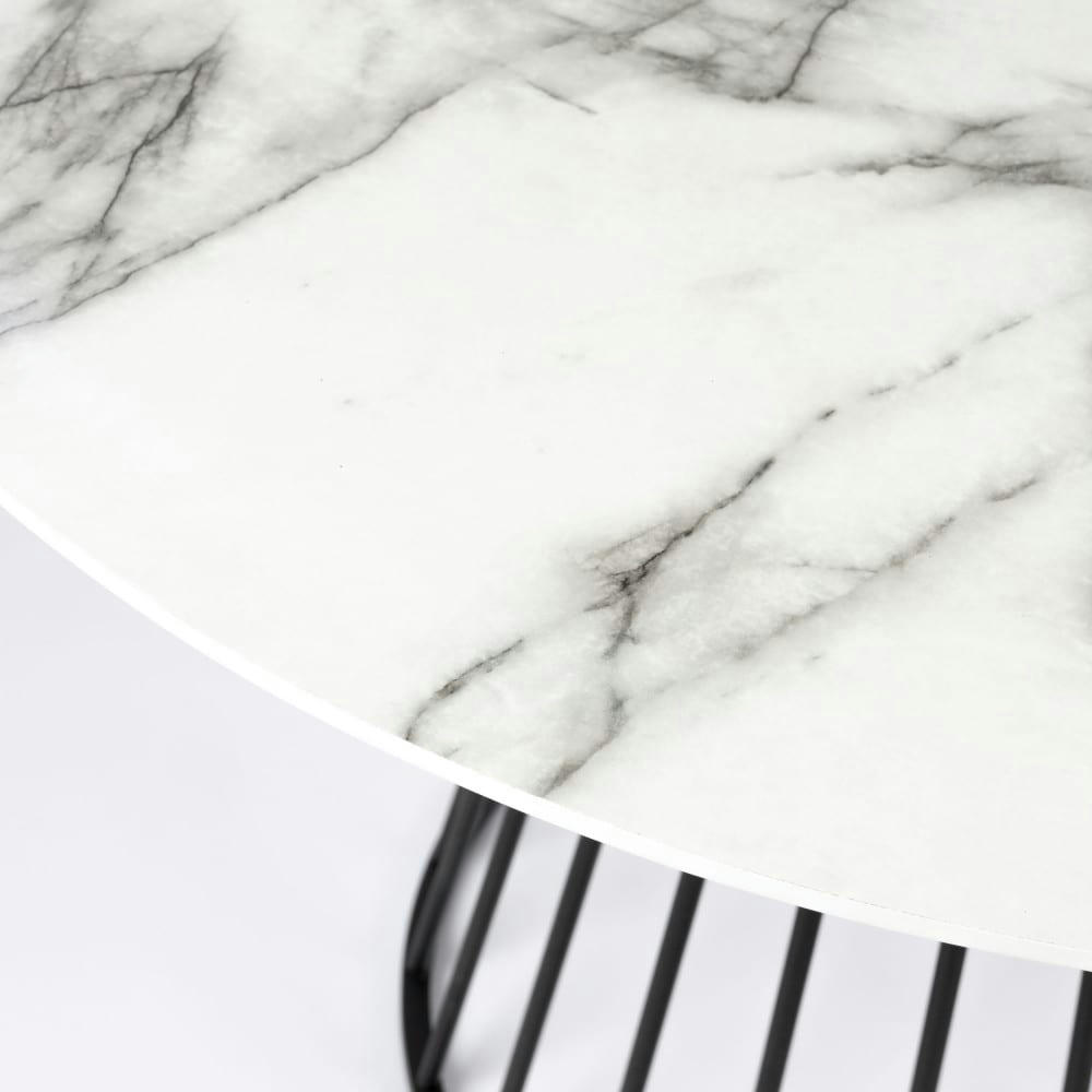 FLORIS - Table à manger ronde en effet marbre et métal D104cm blanc