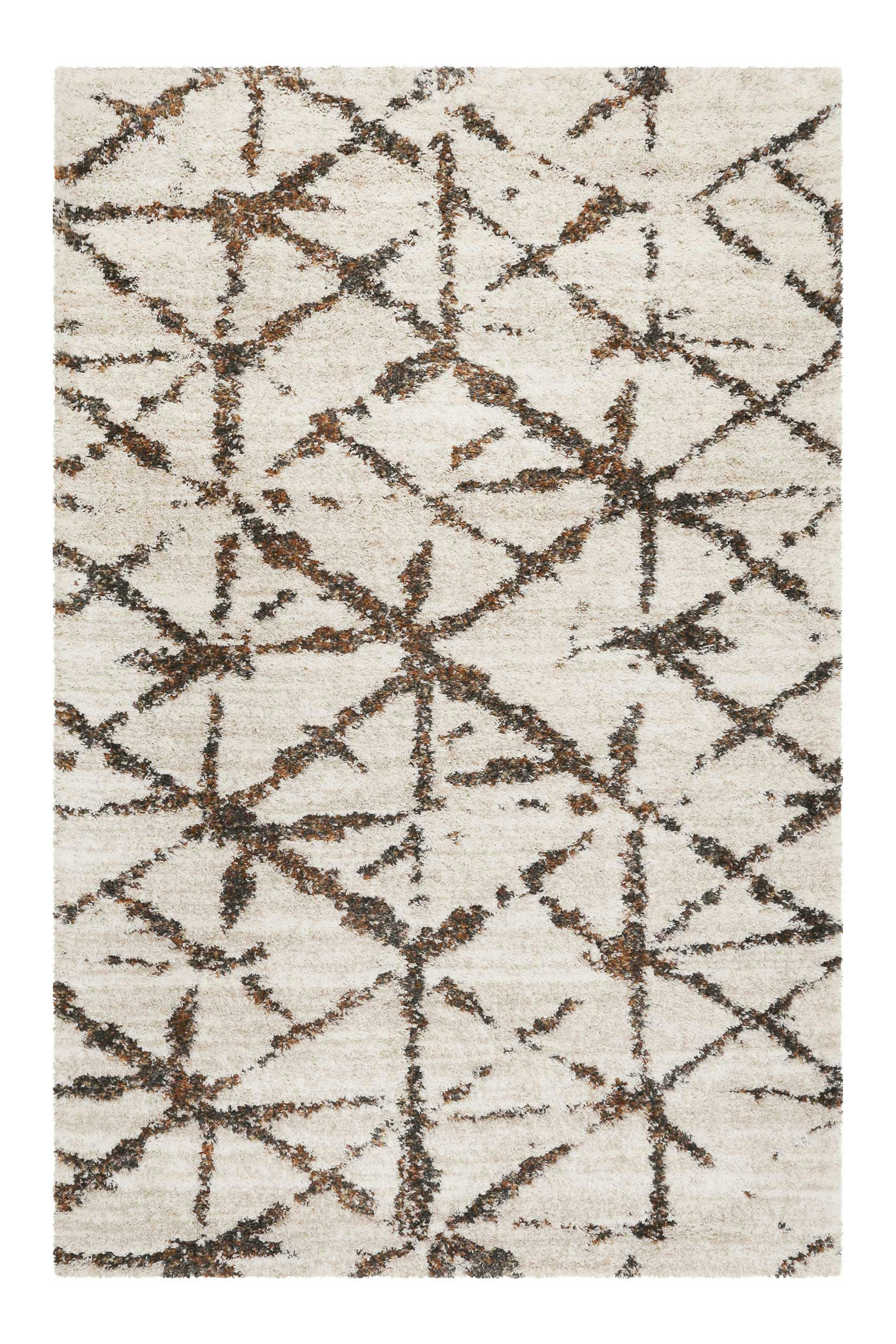 RONJA - Tapis à poils longs design géométrique beige chiné et brun 133x200