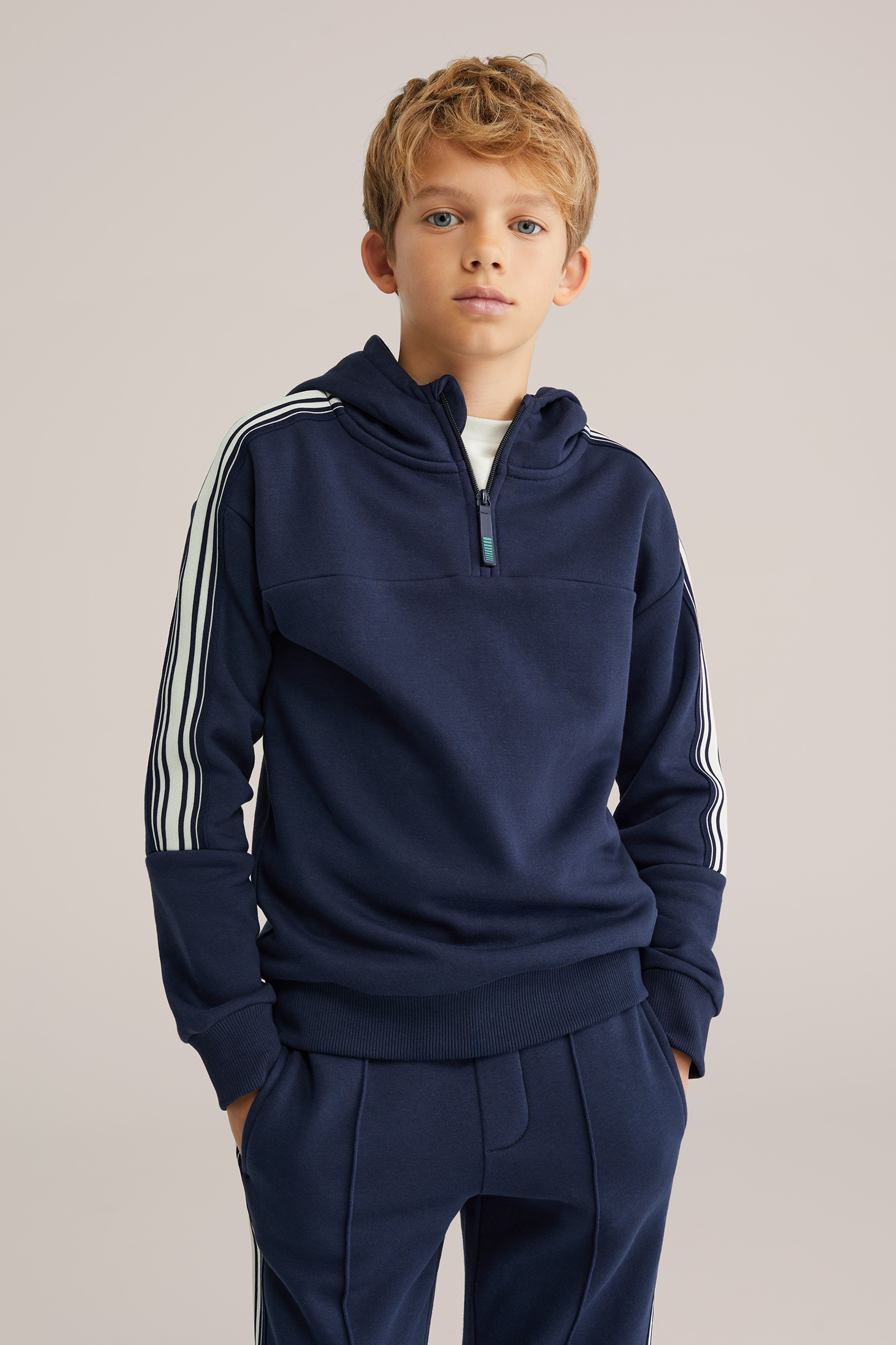 Jongens hoodie met contrast en quarter-zip