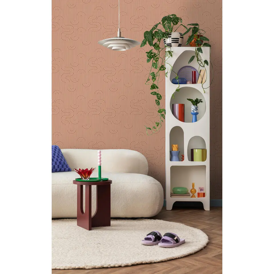 ESTAhome behang grafische lijnen terracotta - 50 x 900 cm