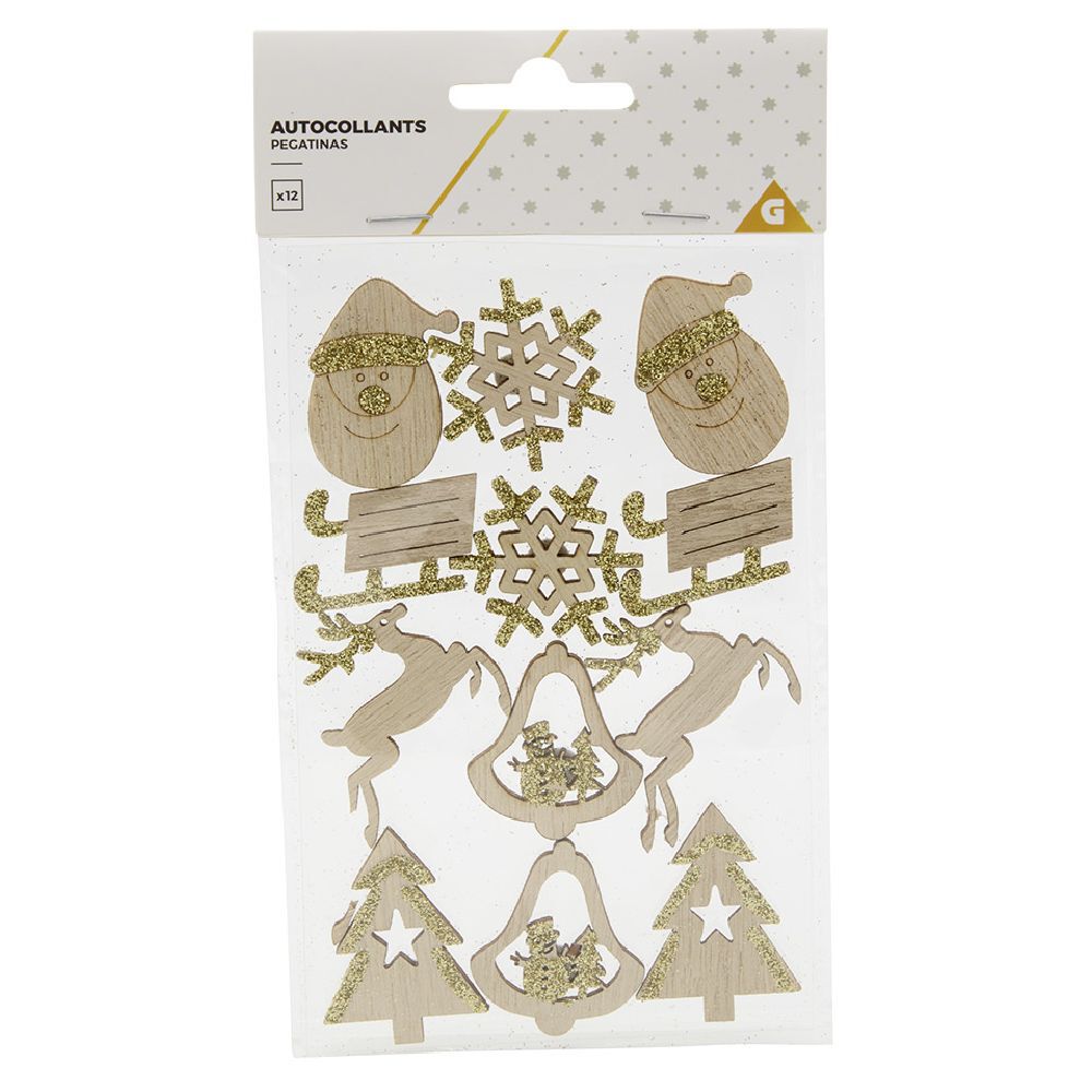 Autocollant bois pailleté argenté x12