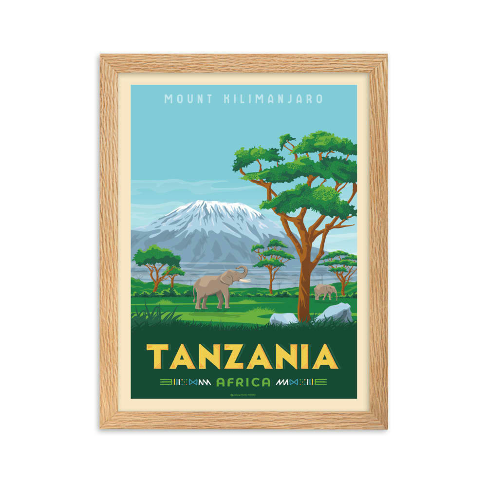 - Affiche Tanzanie Mont Kilimandjaro avec Cadre (Bois) 21x29,7 cm