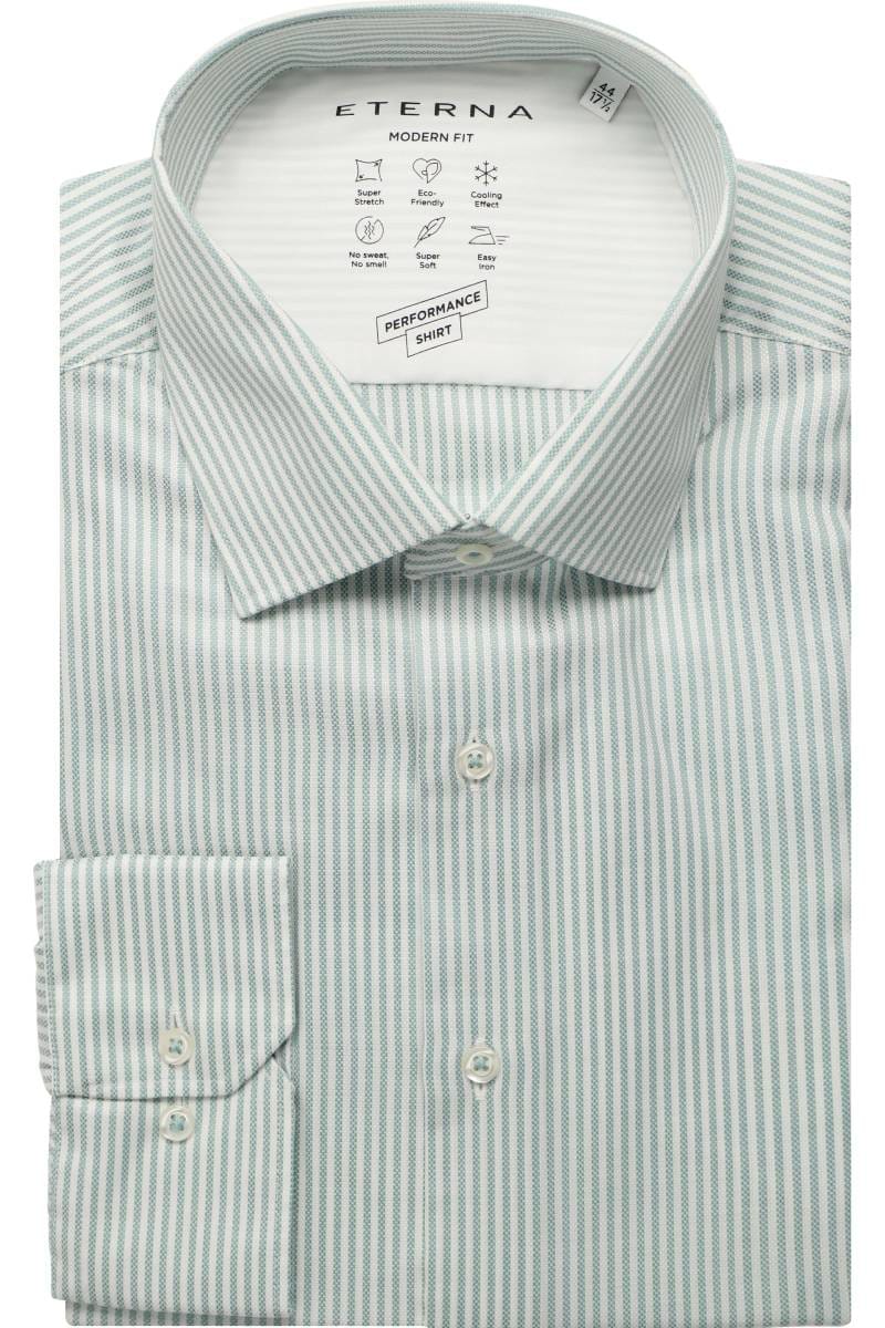 ETERNA Modern Fit Tencel Hemd grün, Gestreift