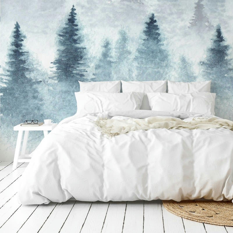 GRAND NORD - Papier Peint Panoramique L240xH270cm Bleu Montagne Aquarelle