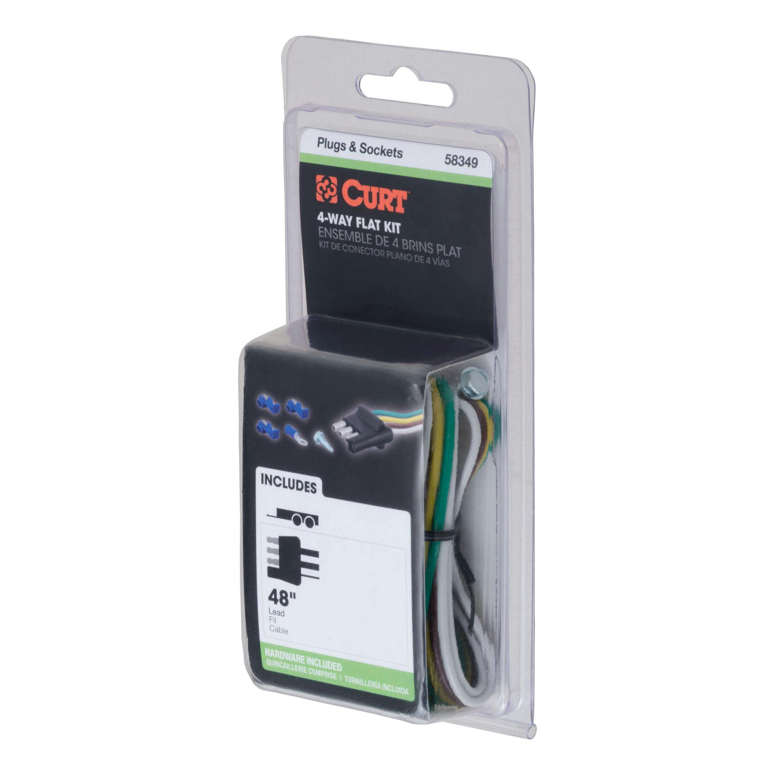 CURT 58349 4-Way Flat Vehicle & Trailer Connector Plug with 48-in Wires & Hardware