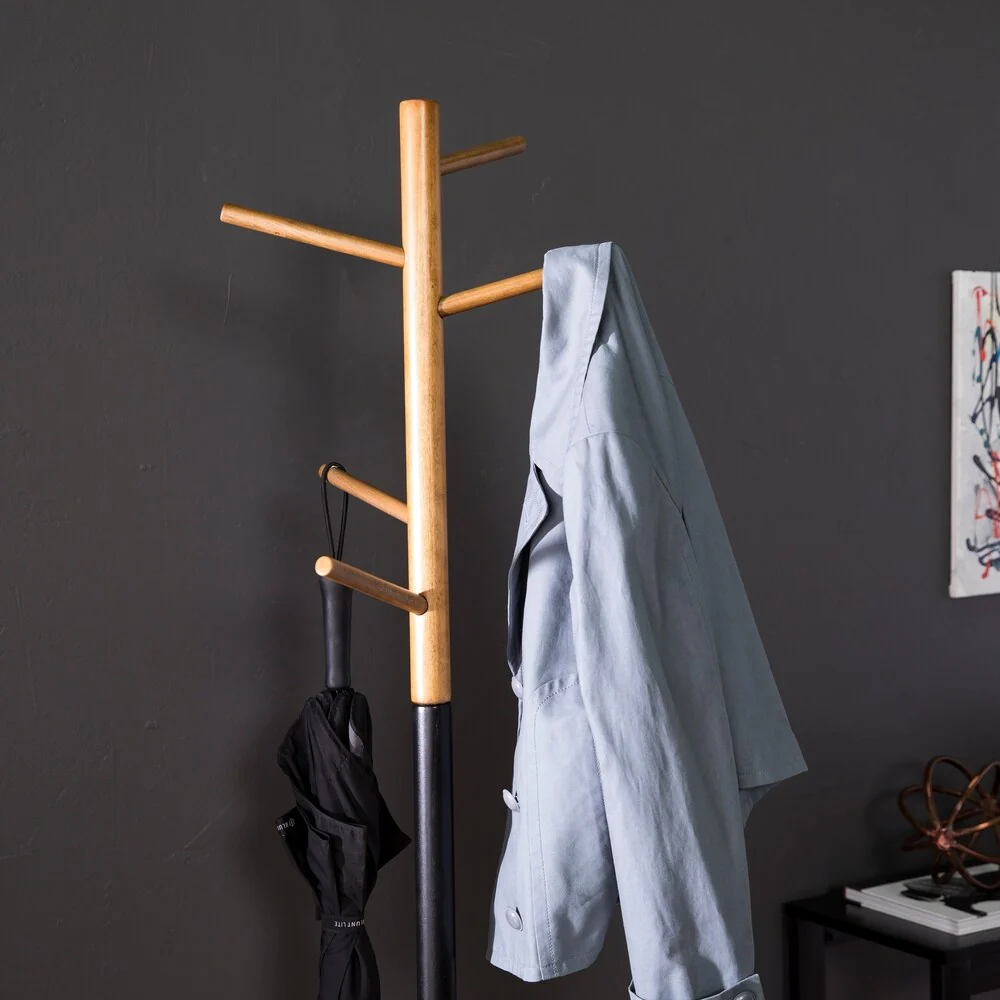 Emylee Natural and Black Hall Tree/Coat Rack