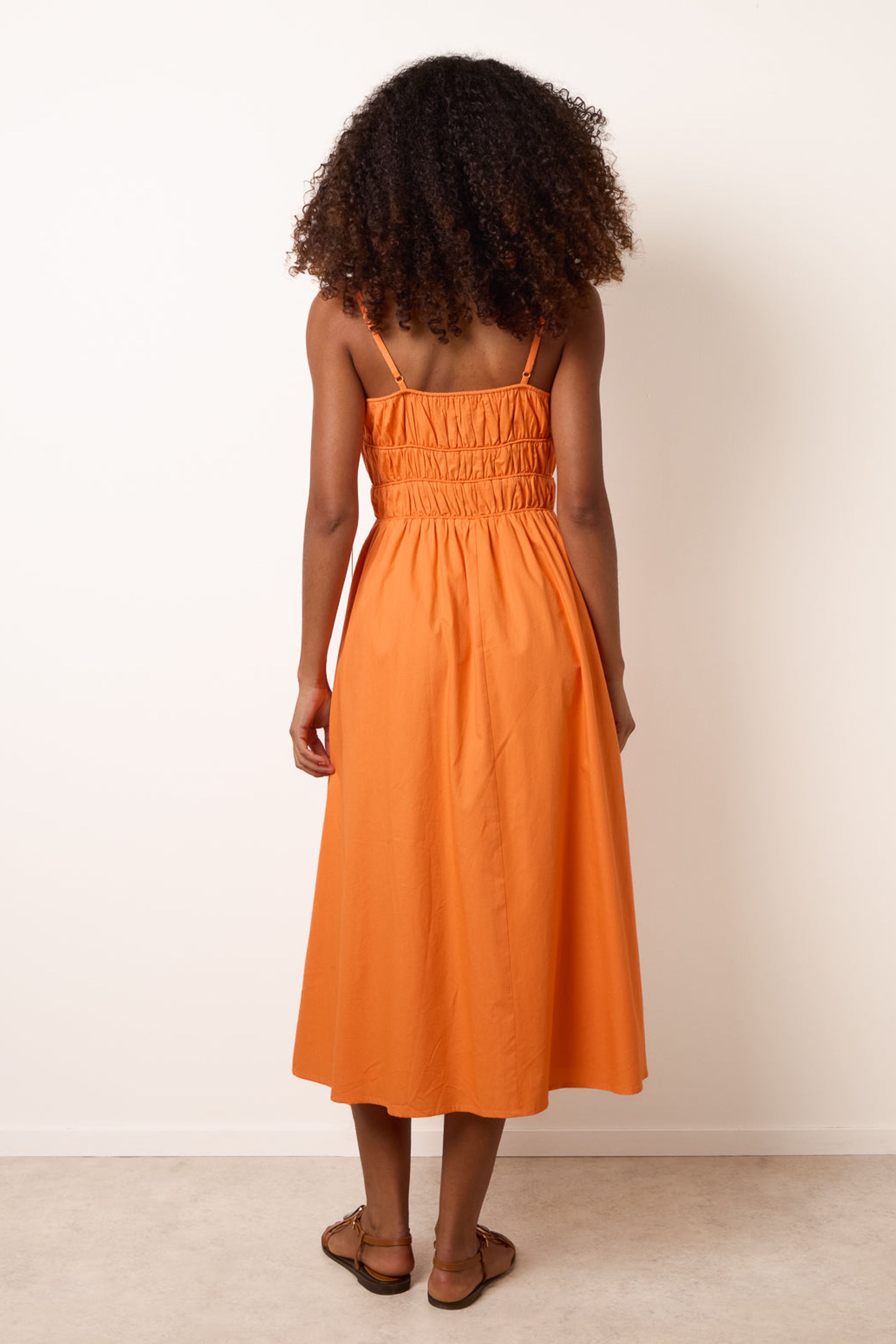 Blue Vanilla Orange Ruched Binding Strappy Midi Dress