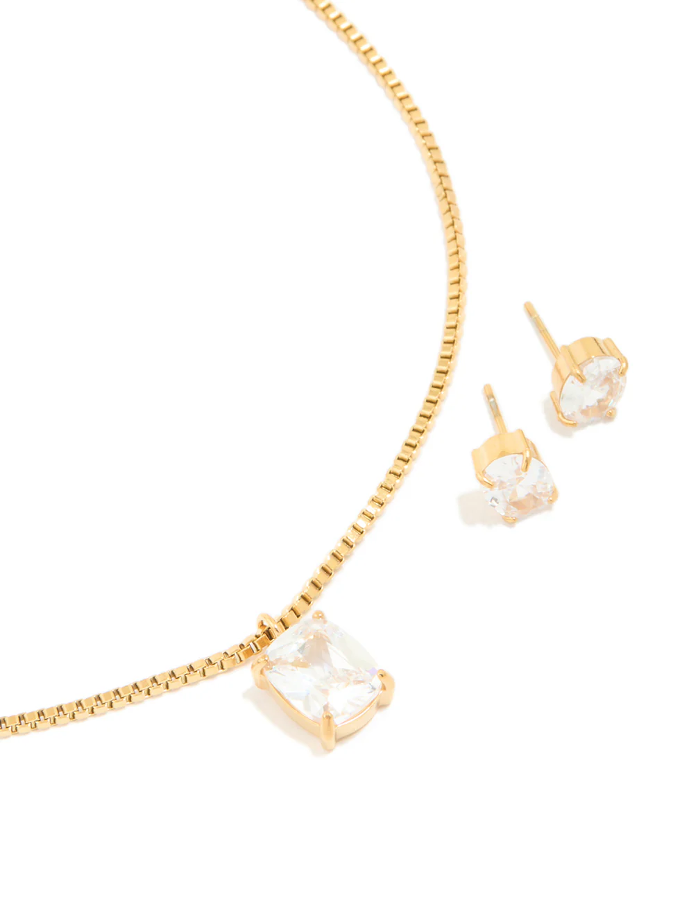 Gold Cubic Zirconia Pendant Necklace & Stud Earrings Set
